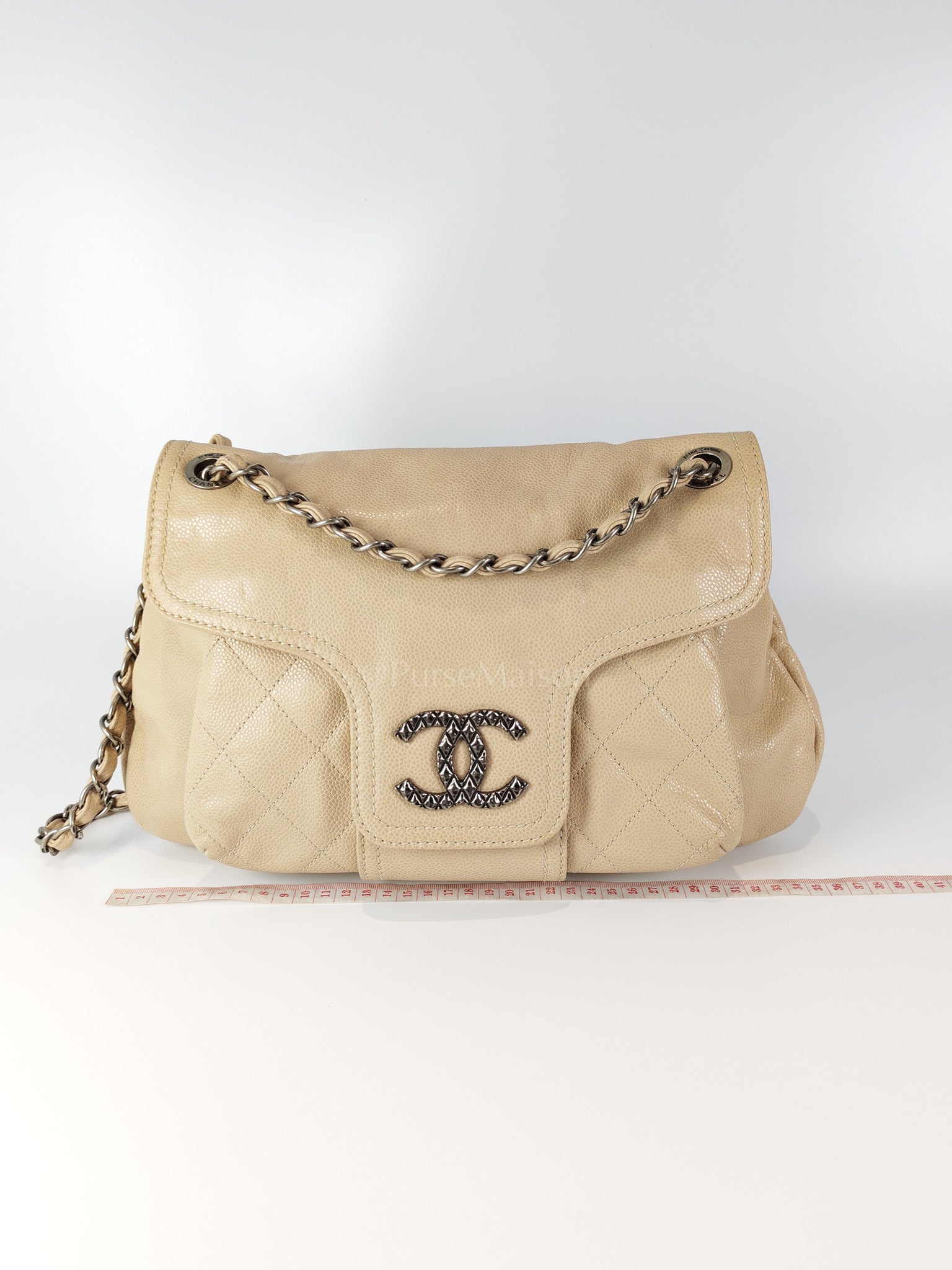 Coco Rider Flap Bag Light Beige Caviar Leather and Ruthenium Hardware Series 13 | Purse Maison Luxury Bags Shop