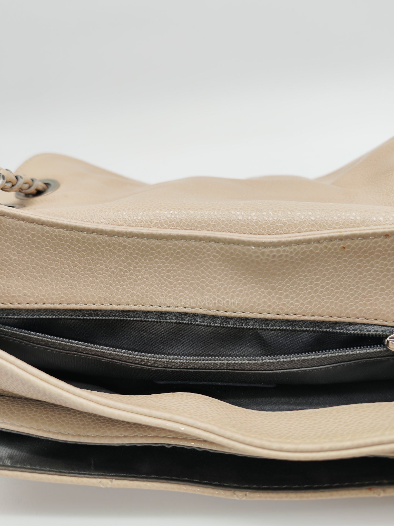 Coco Rider Flap Bag Light Beige Caviar Leather and Ruthenium Hardware Series 13 | Purse Maison Luxury Bags Shop