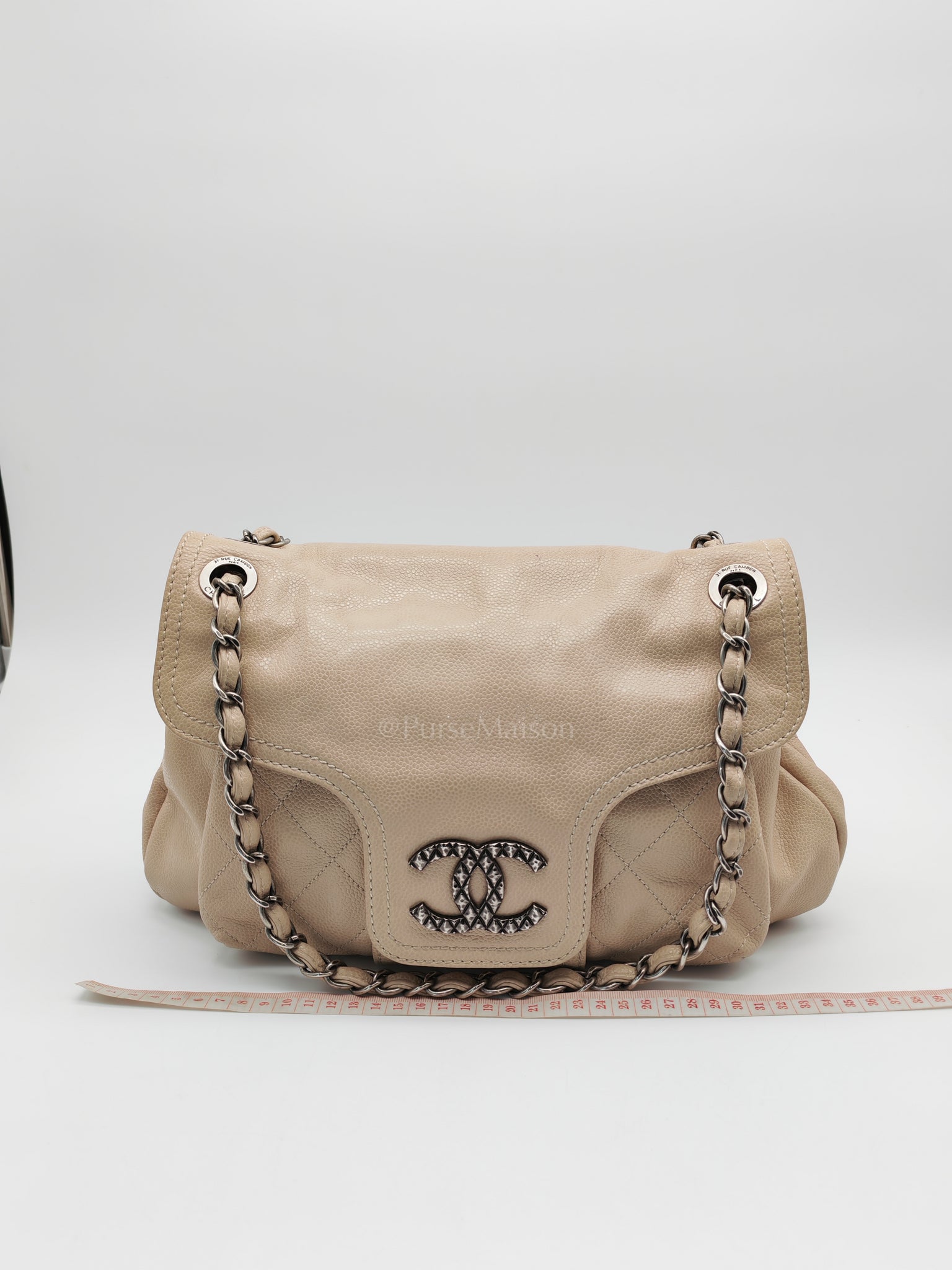 Coco Rider Flap Bag Light Beige Caviar Leather and Ruthenium Hardware Series 13 | Purse Maison Luxury Bags Shop