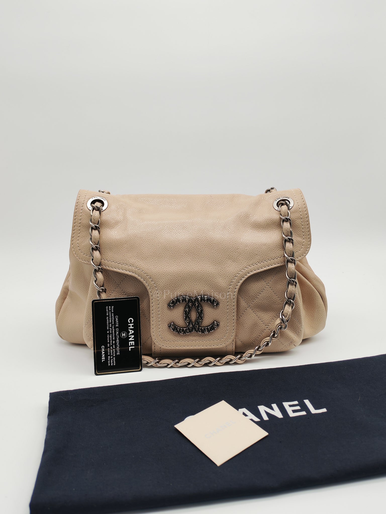 Coco Rider Flap Bag Light Beige Caviar Leather and Ruthenium Hardware Series 13 | Purse Maison Luxury Bags Shop