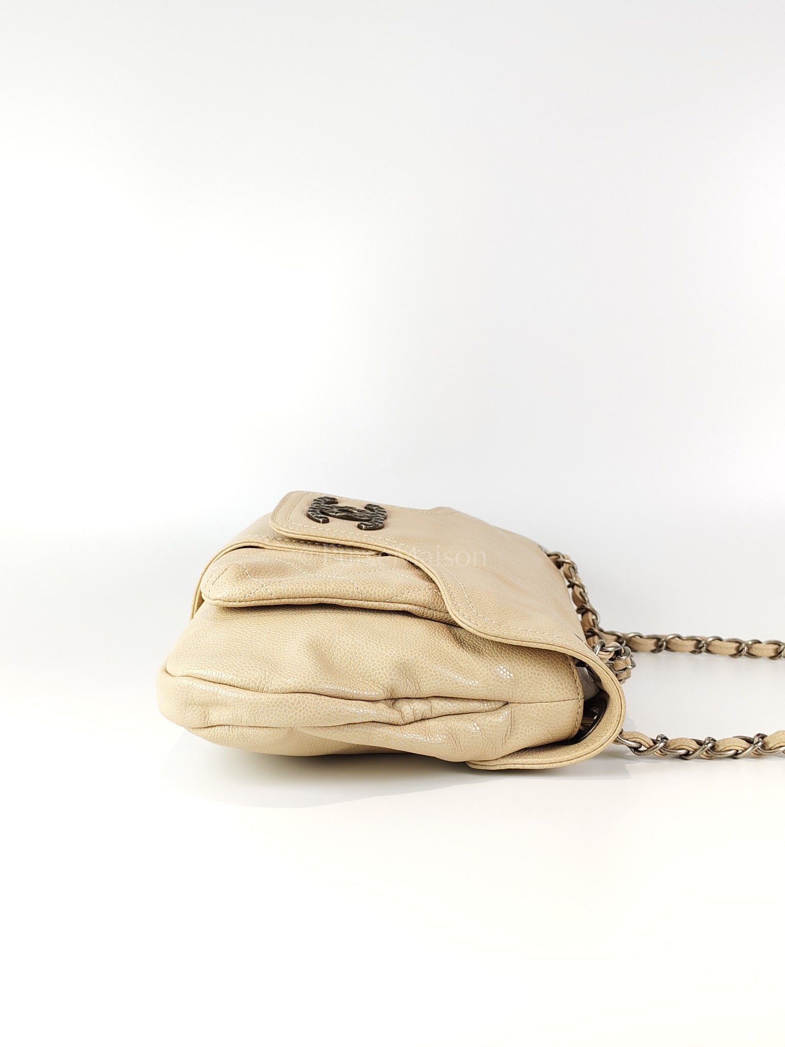 Coco Rider Flap Bag Light Beige Caviar Leather and Ruthenium Hardware Series 13 | Purse Maison Luxury Bags Shop