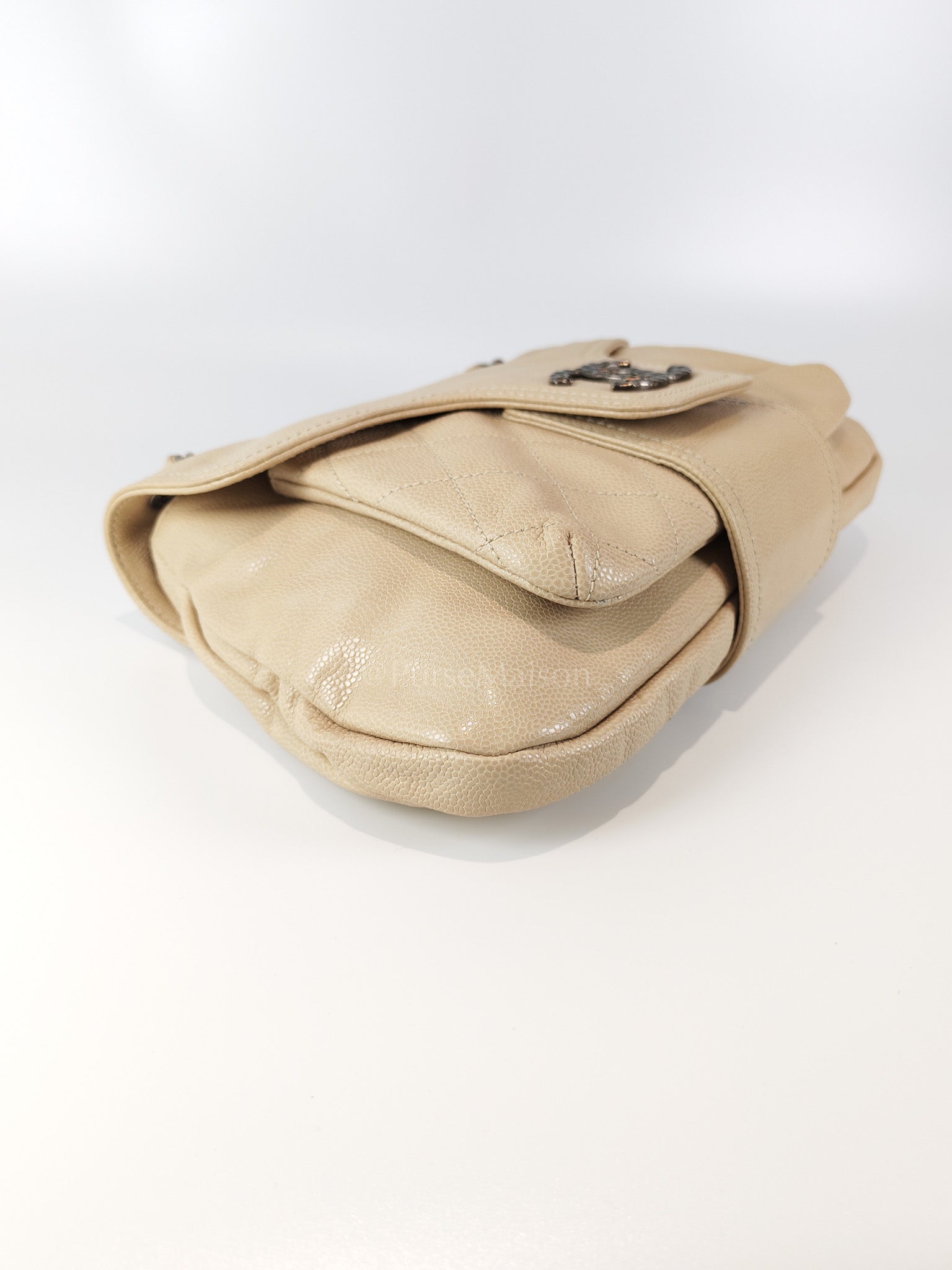 Coco Rider Flap Bag Light Beige Caviar Leather and Ruthenium Hardware Series 13 | Purse Maison Luxury Bags Shop