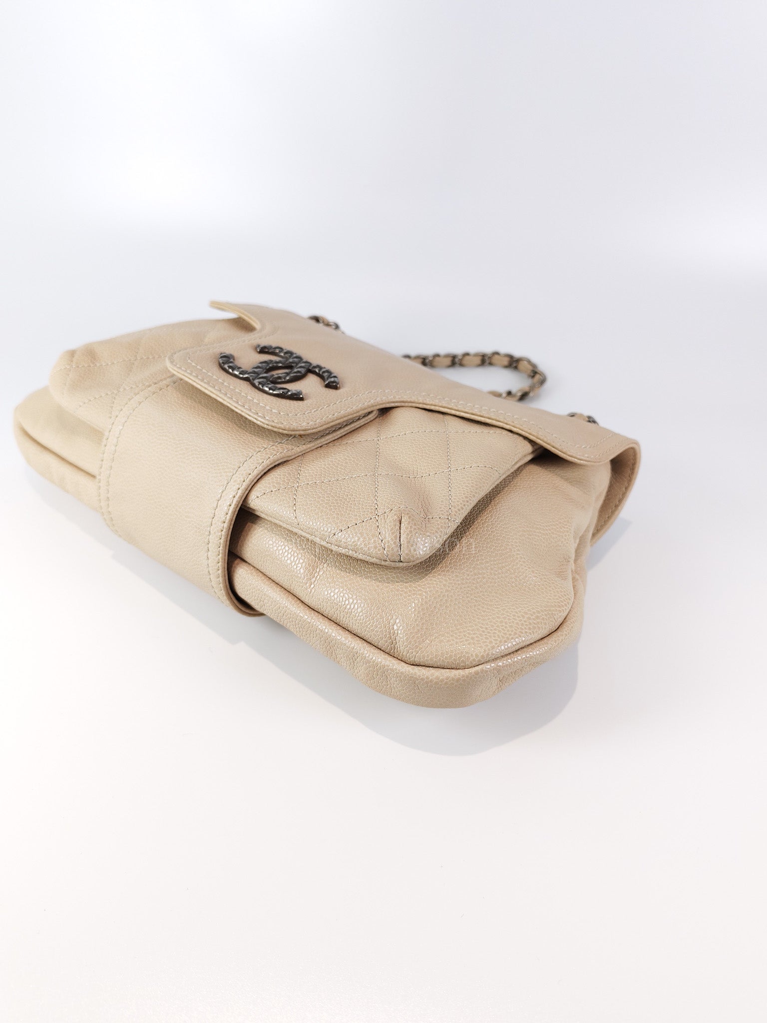 Coco Rider Flap Bag Light Beige Caviar Leather and Ruthenium Hardware Series 13 | Purse Maison Luxury Bags Shop