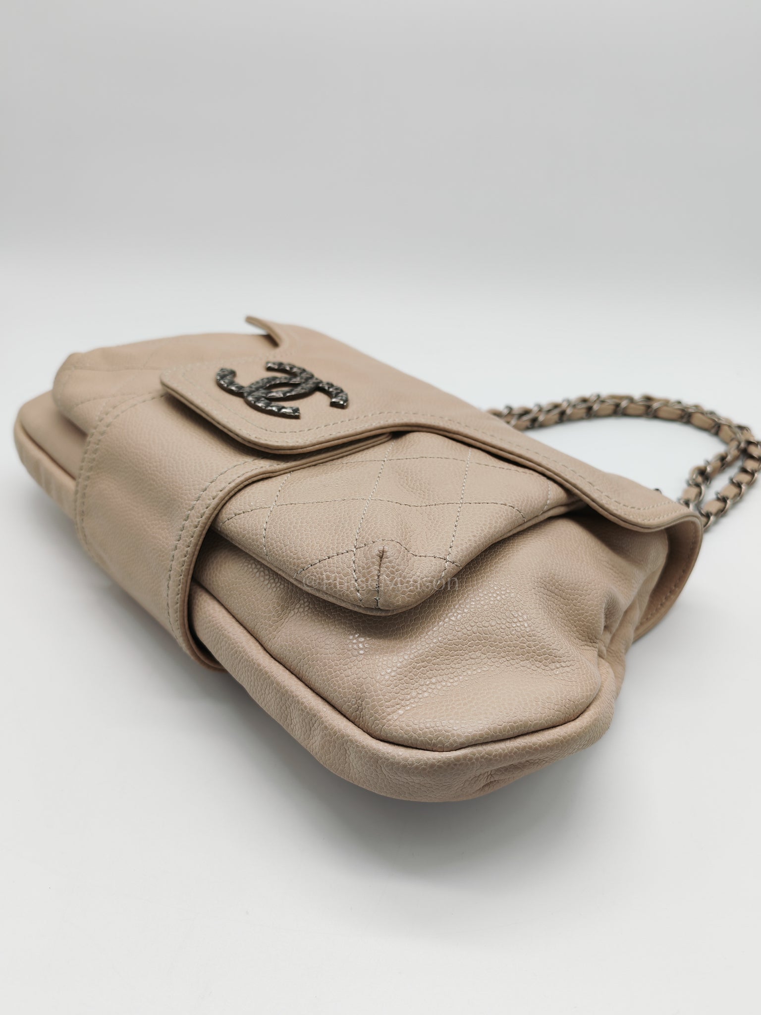 Coco Rider Flap Bag Light Beige Caviar Leather and Ruthenium Hardware Series 13 | Purse Maison Luxury Bags Shop