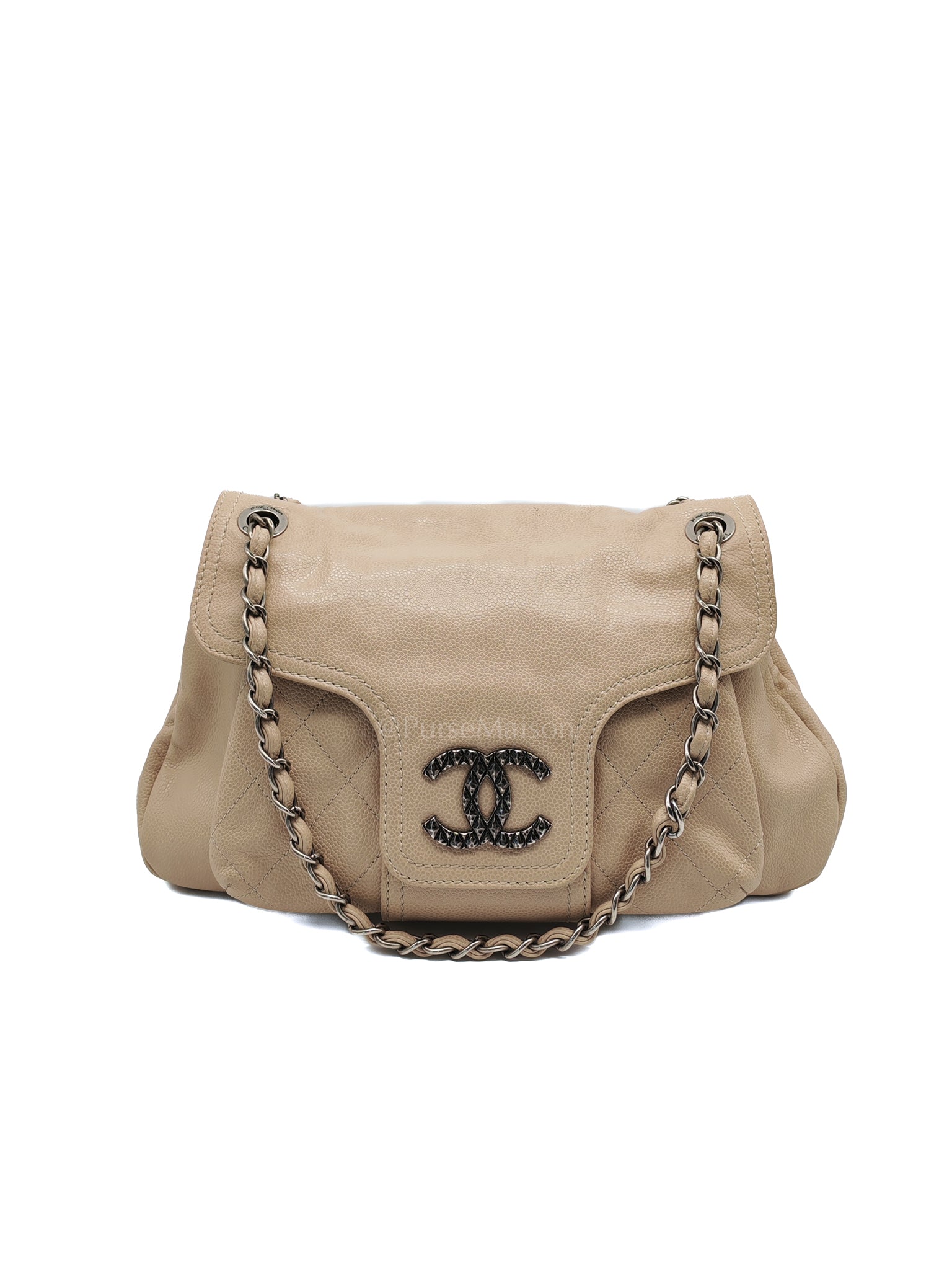 Coco Rider Flap Bag Light Beige Caviar Leather and Ruthenium Hardware Series 13 | Purse Maison Luxury Bags Shop