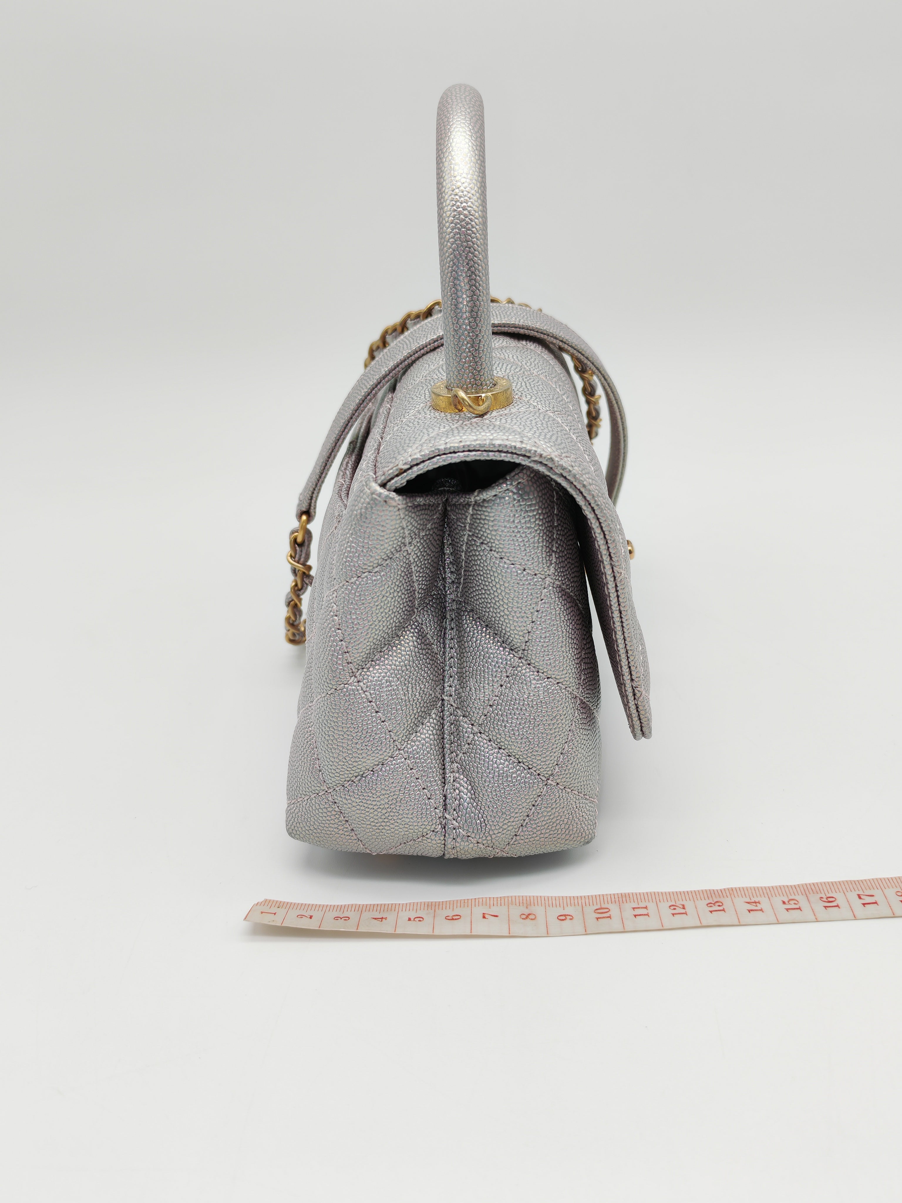 Coco Top Handle Bag Mini in Iridescent Quilted Caviar Leather & Gold Hardware Microchip | Purse Maison Luxury Bags Shop