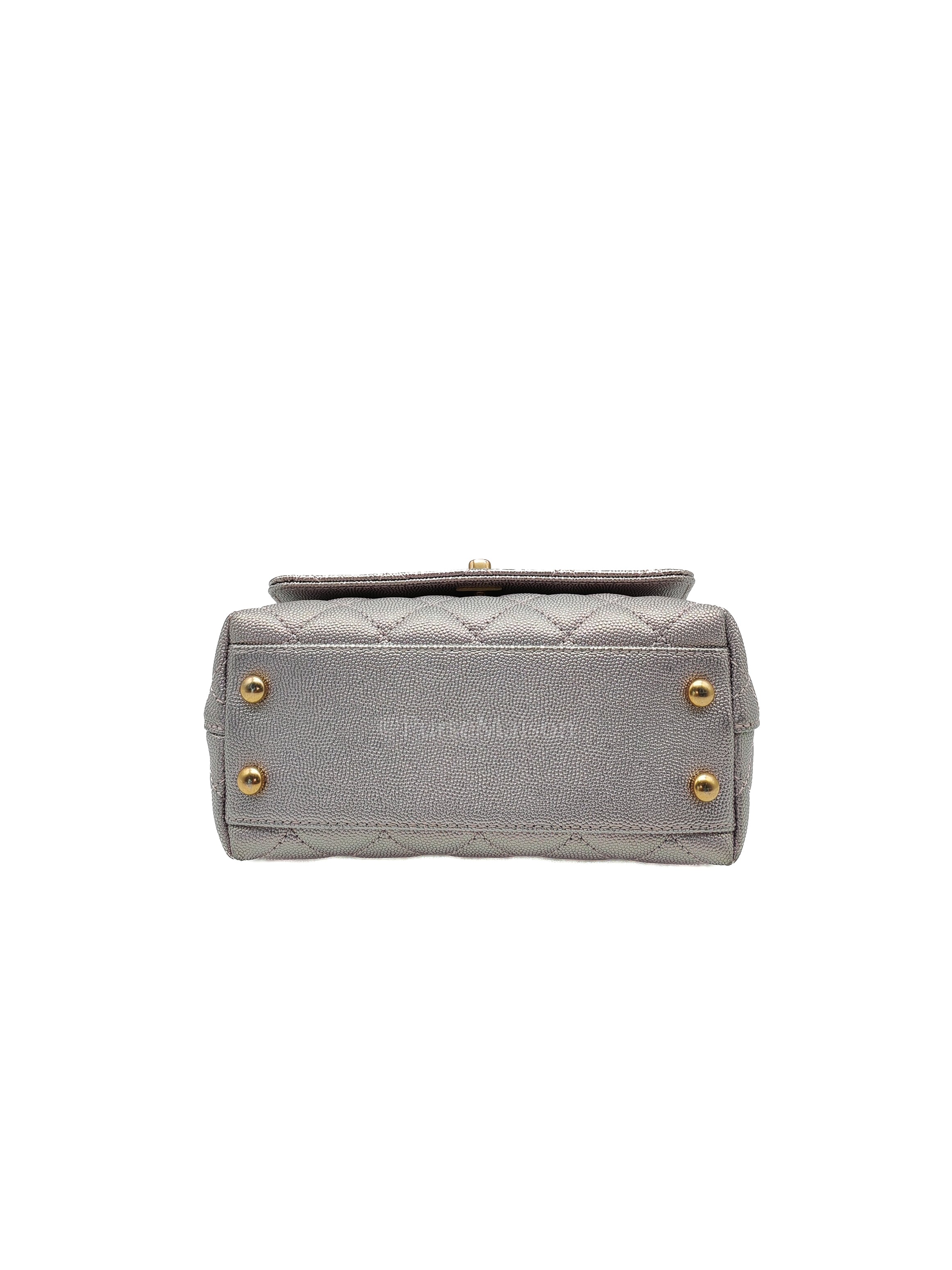 Coco Top Handle Bag Mini in Iridescent Quilted Caviar Leather & Gold Hardware Microchip | Purse Maison Luxury Bags Shop