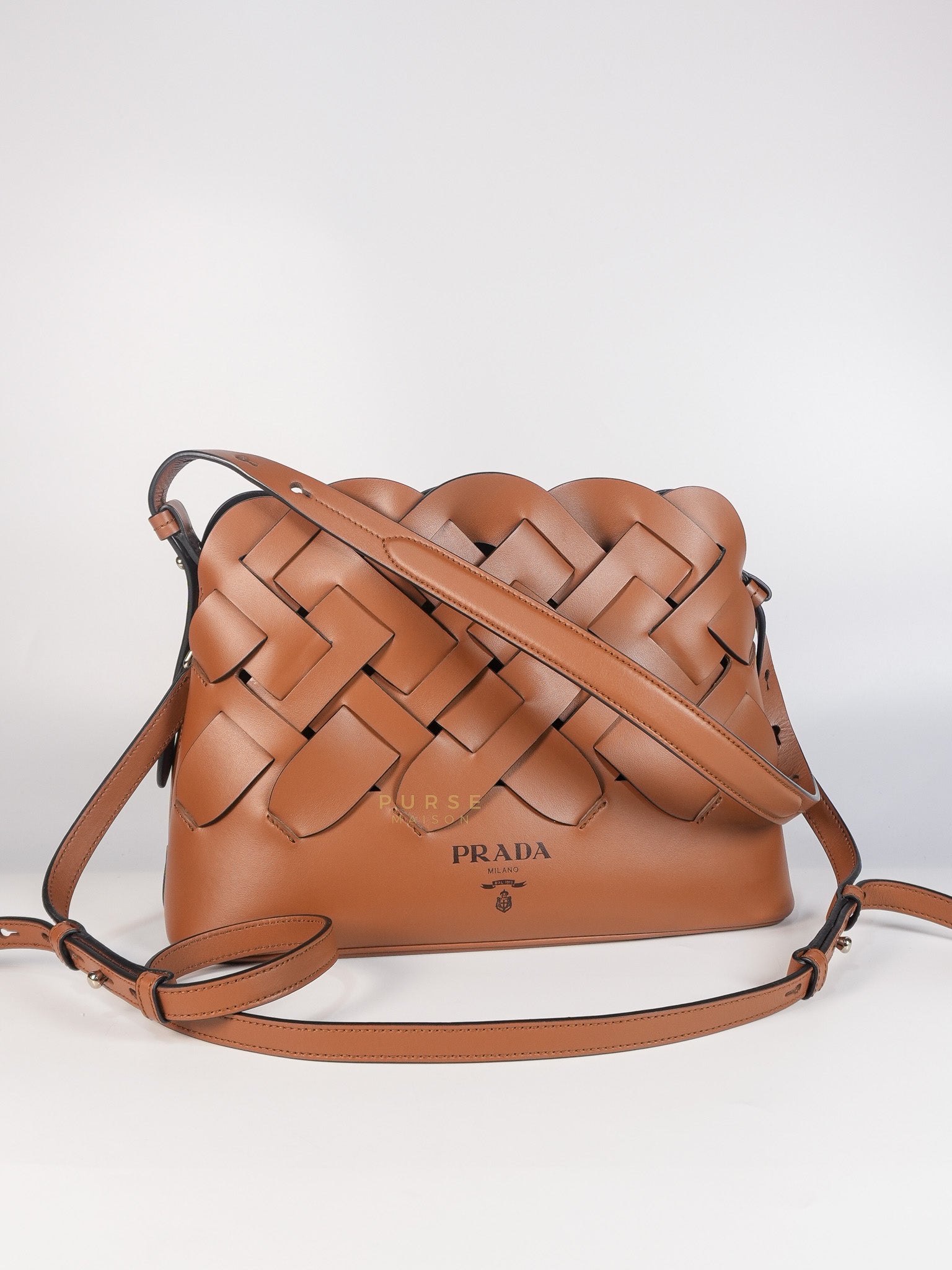 Cognac Borsa A Mano in Pelle Vitello Intreccio Shoulder Bag | Purse Maison Luxury Bags Shop