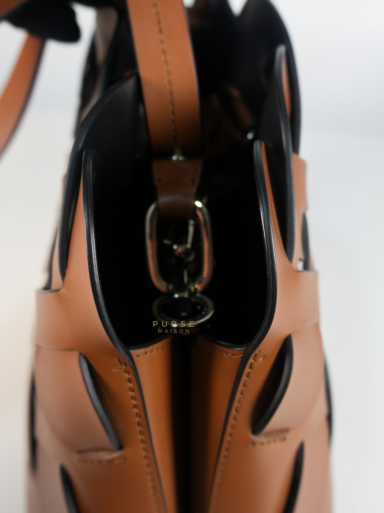 Cognac Borsa A Mano in Pelle Vitello Intreccio Shoulder Bag | Purse Maison Luxury Bags Shop