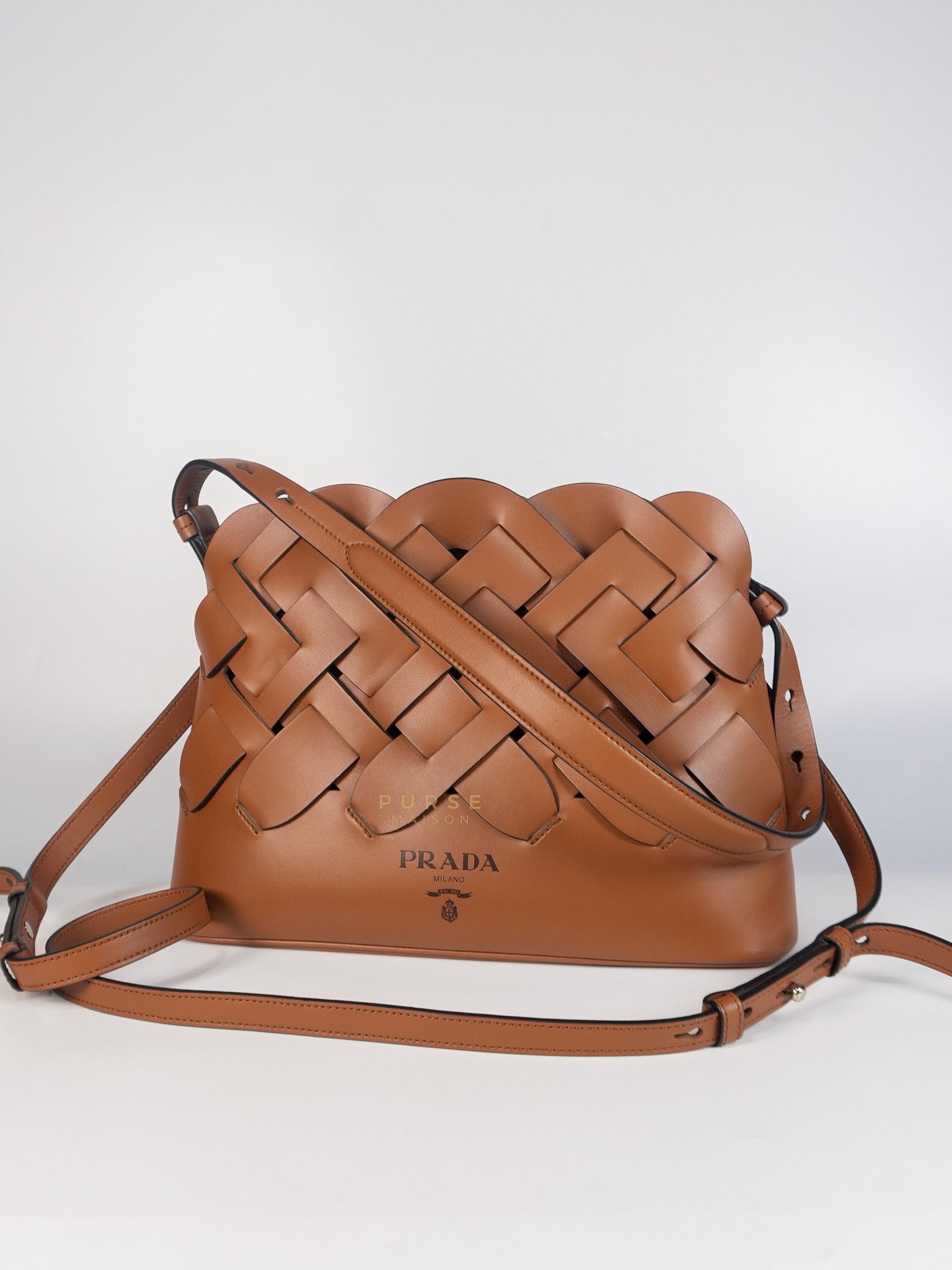 Cognac Borsa A Mano in Pelle Vitello Intreccio Shoulder Bag | Purse Maison Luxury Bags Shop