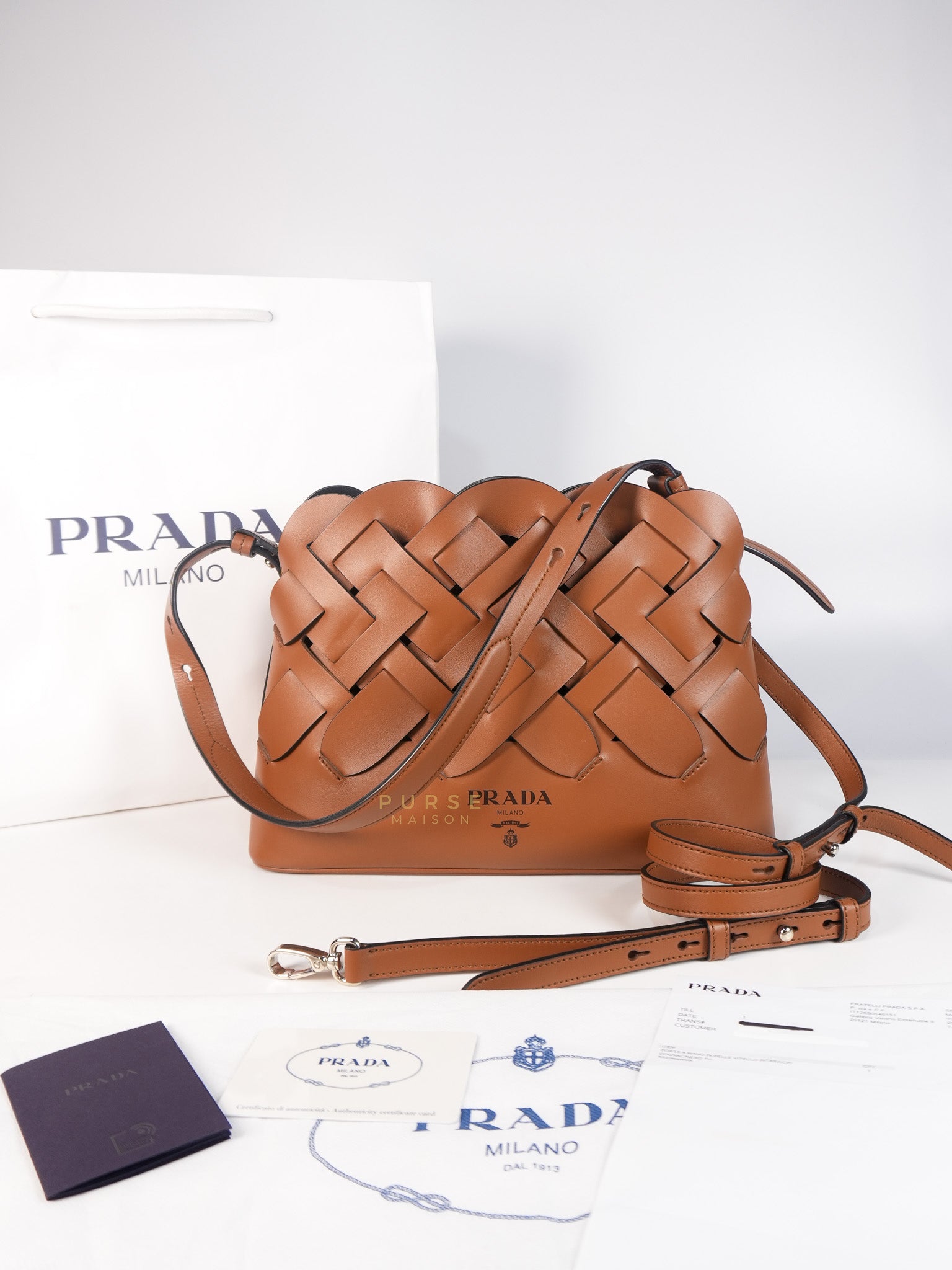 Cognac Borsa A Mano in Pelle Vitello Intreccio Shoulder Bag | Purse Maison Luxury Bags Shop