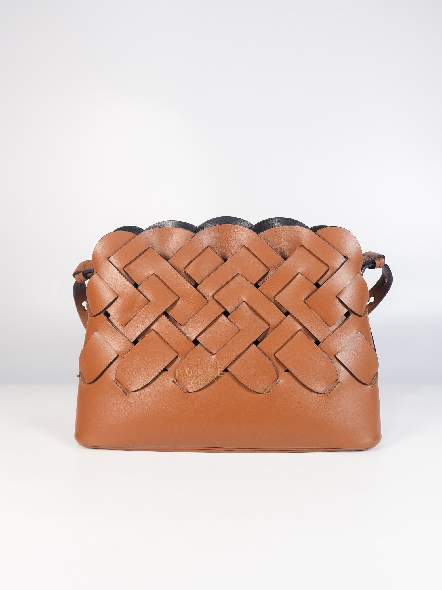 Cognac Borsa A Mano in Pelle Vitello Intreccio Shoulder Bag | Purse Maison Luxury Bags Shop