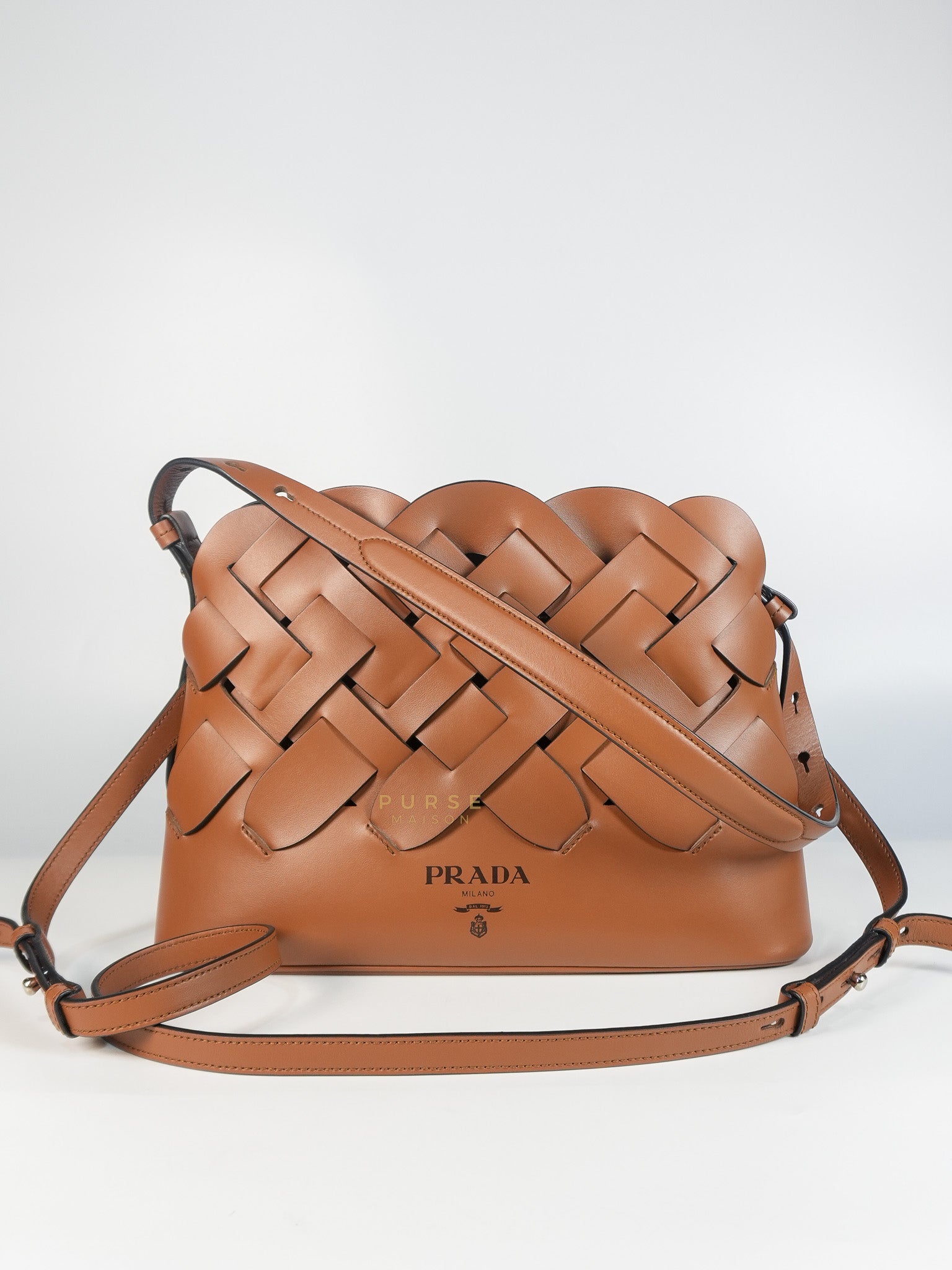 Cognac Borsa A Mano in Pelle Vitello Intreccio Shoulder Bag | Purse Maison Luxury Bags Shop
