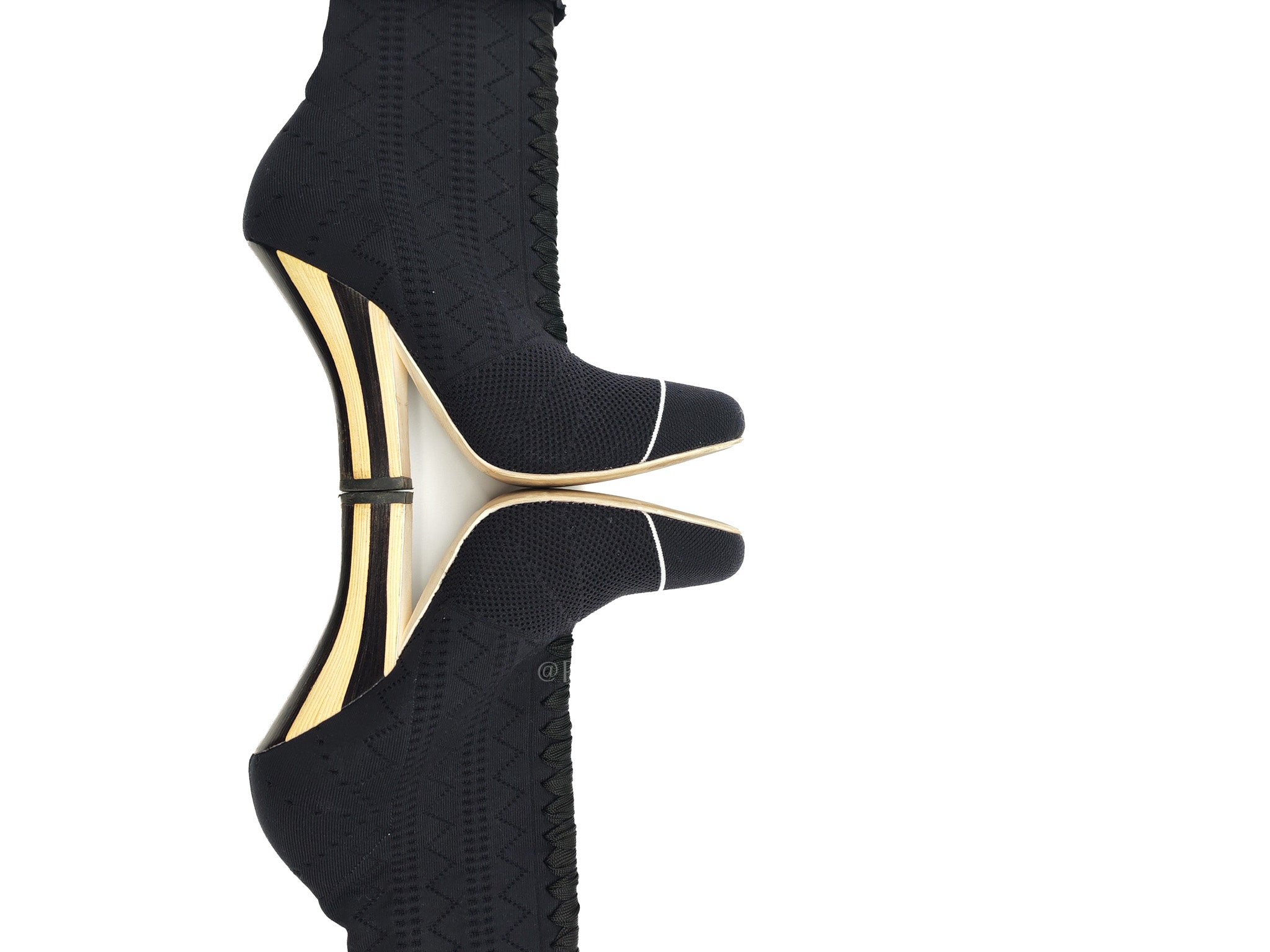 Rockoko Runway Ankle Boots in Black Knit Fabric Sock Upper Size 38 EU (24cm)