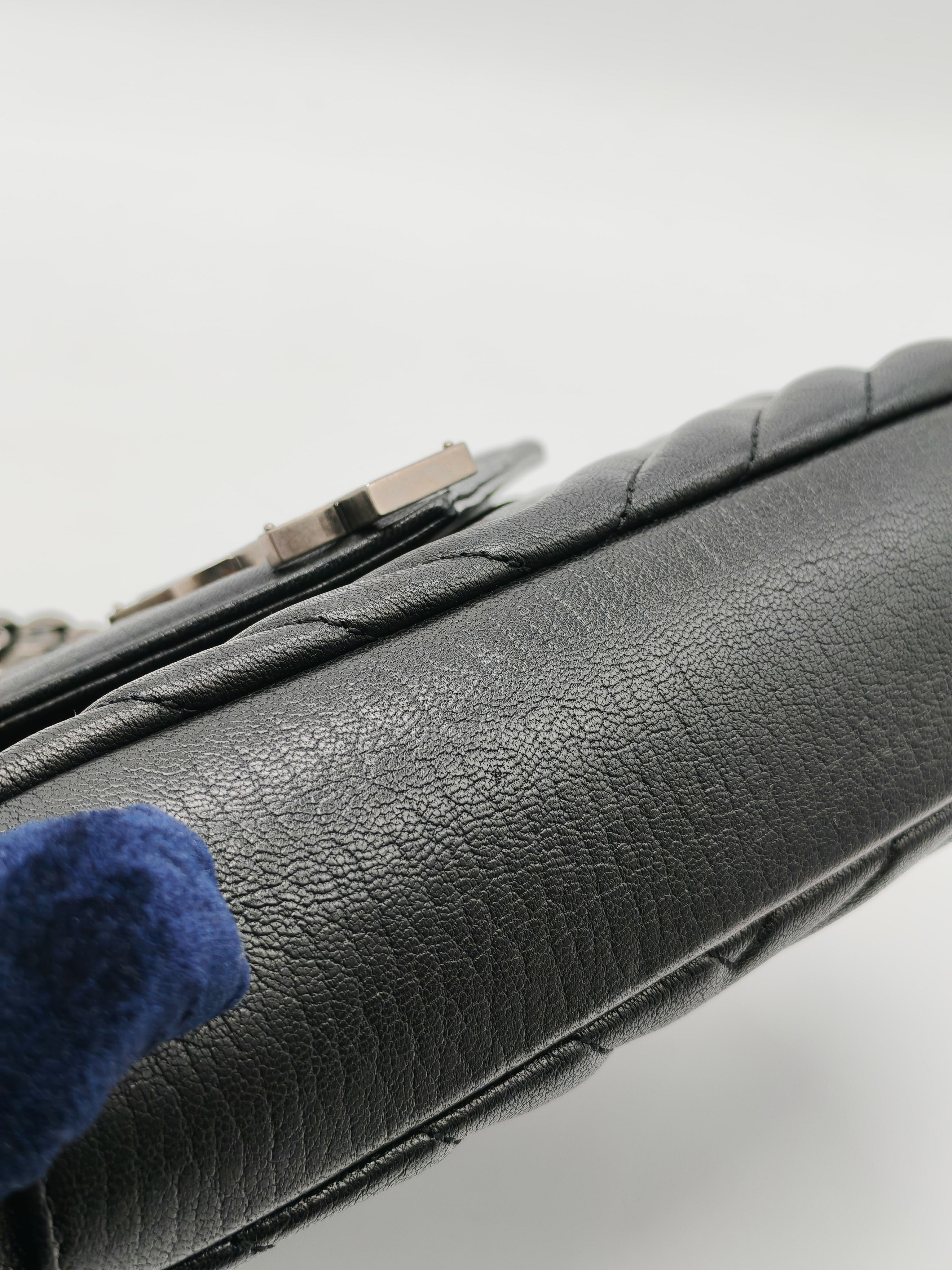 College Bag in Black Quilted Chevron Calfskin Leather & Silver/Ruthenium Hardware | Purse Maison Luxury Bags Shop