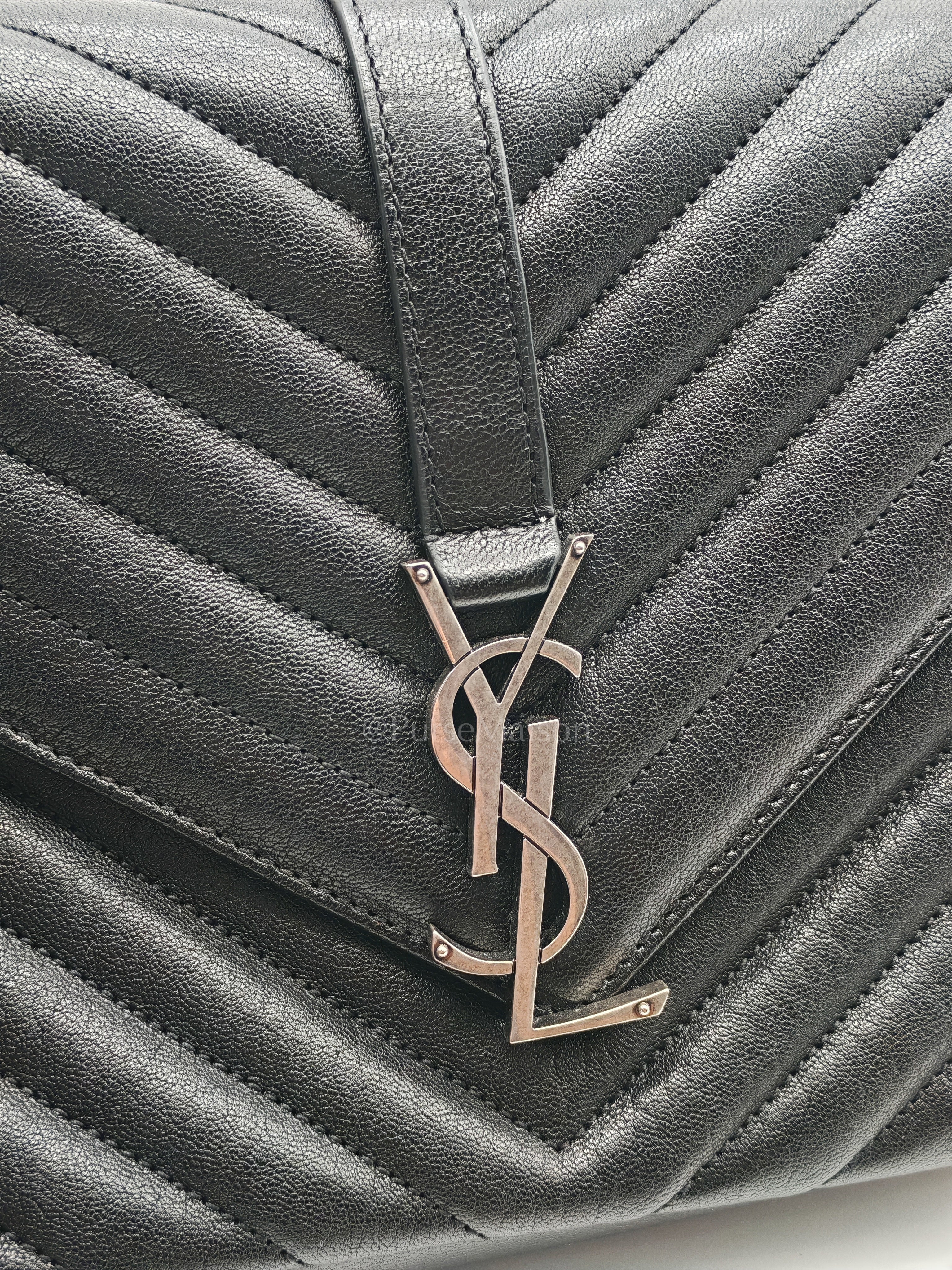 College Bag in Black Quilted Chevron Calfskin Leather & Silver/Ruthenium Hardware | Purse Maison Luxury Bags Shop