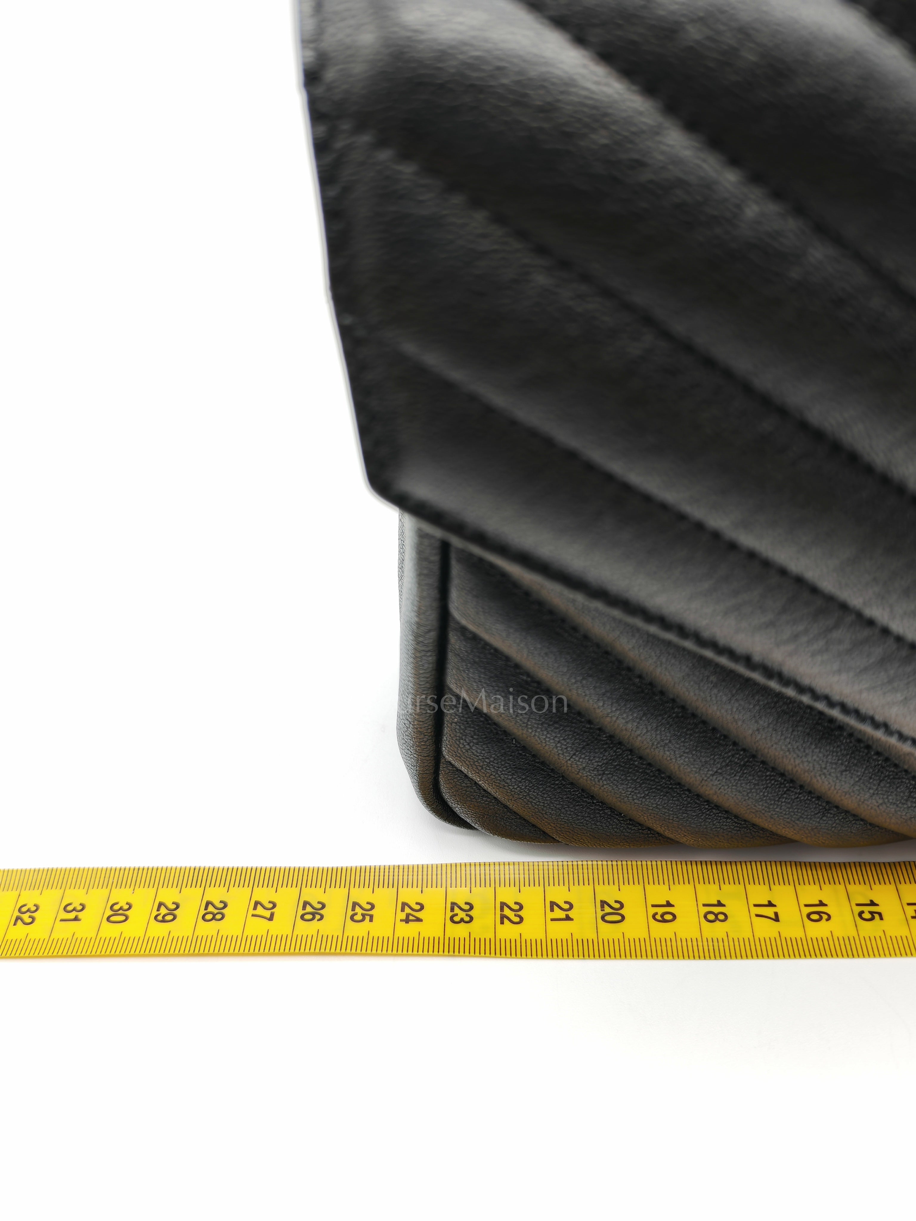 College Bag in Black Quilted Chevron Calfskin Leather & Silver/Ruthenium Hardware | Purse Maison Luxury Bags Shop