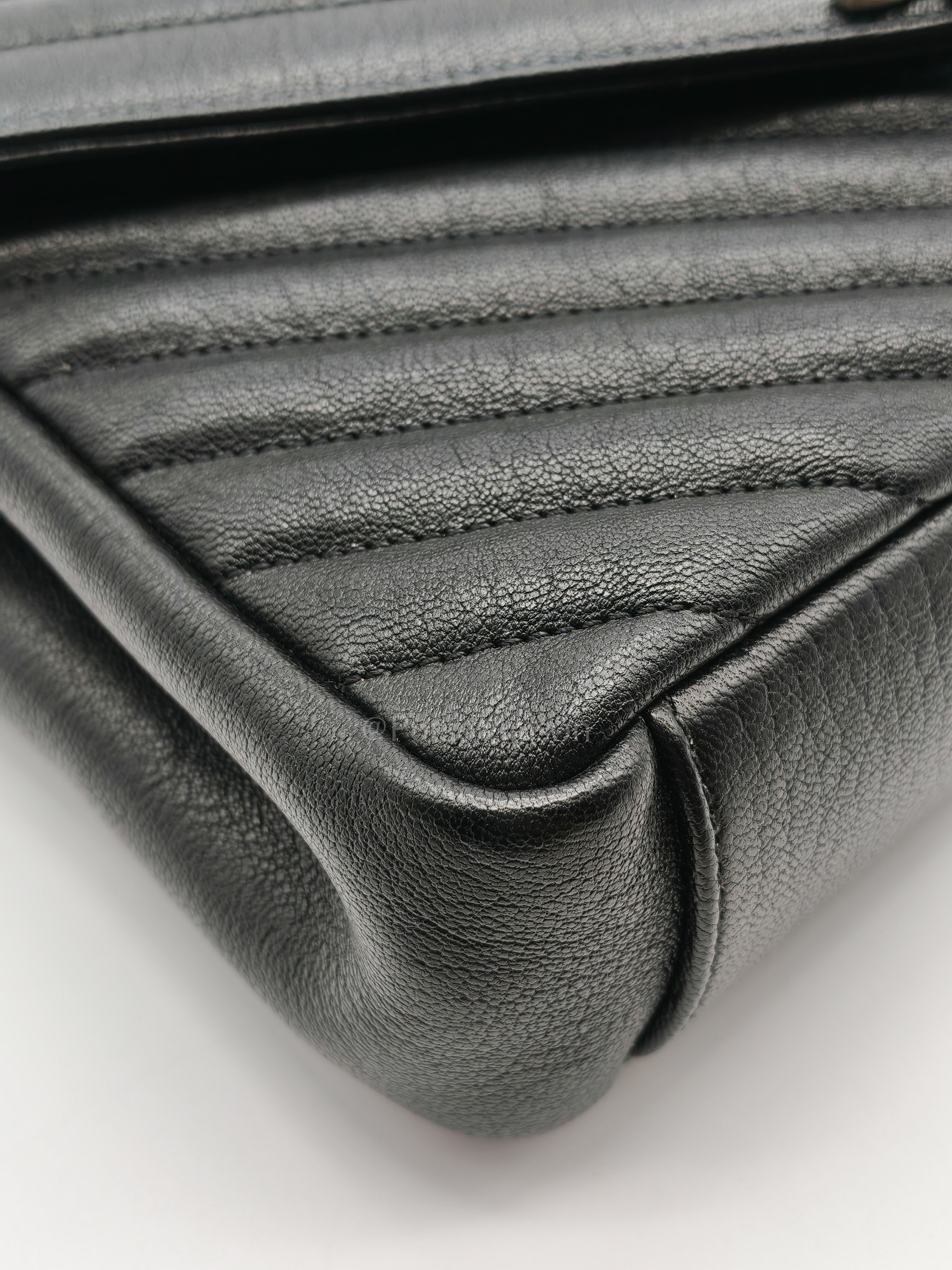 College Bag in Black Quilted Chevron Calfskin Leather & Silver/Ruthenium Hardware | Purse Maison Luxury Bags Shop