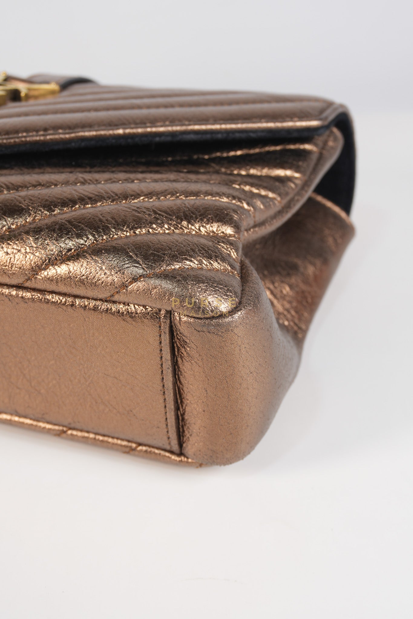 College Metallic Calfskin Matelasse Chevron Monogram Chain Bag | Purse Maison Luxury Bags Shop