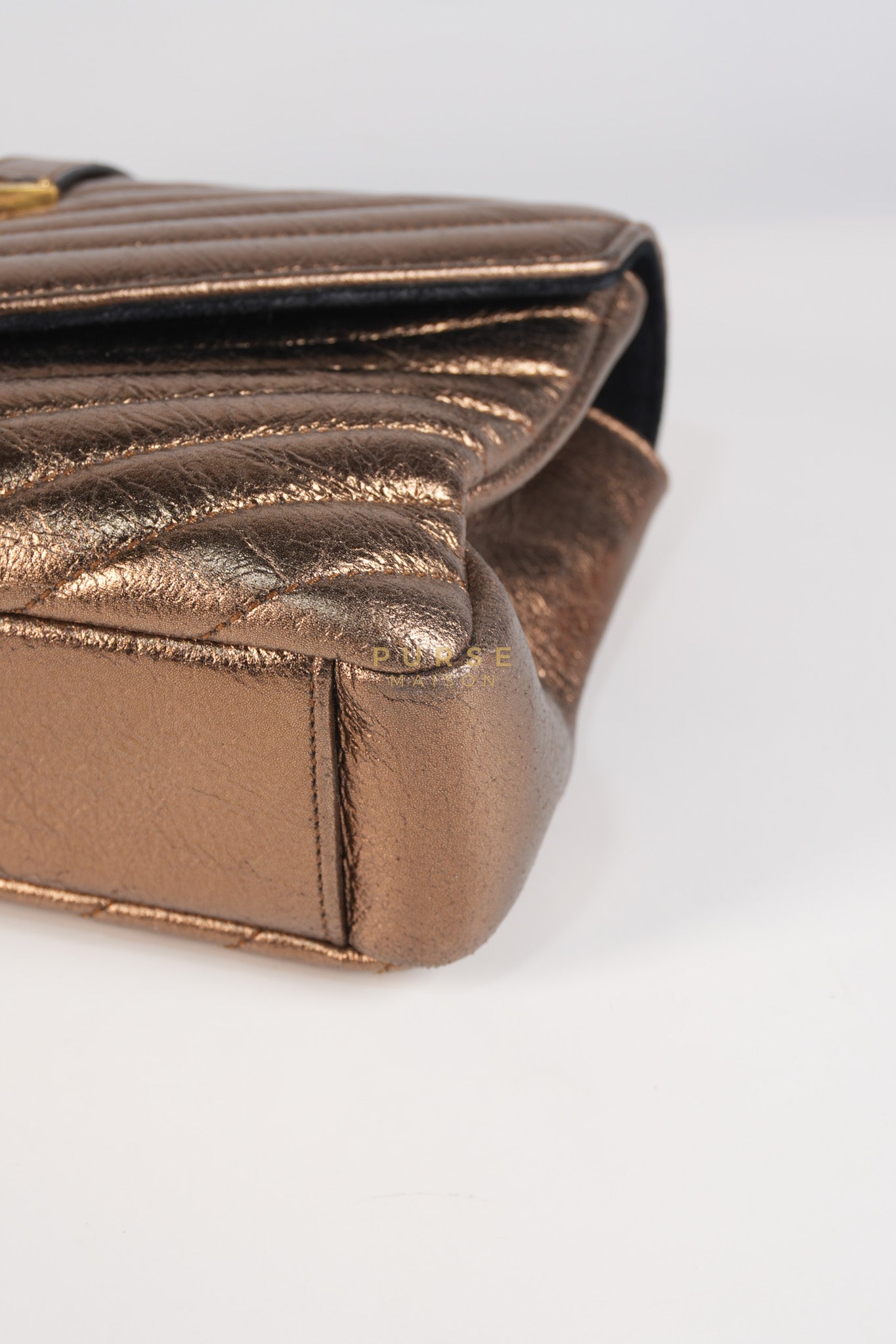 College Metallic Calfskin Matelasse Chevron Monogram Chain Bag | Purse Maison Luxury Bags Shop