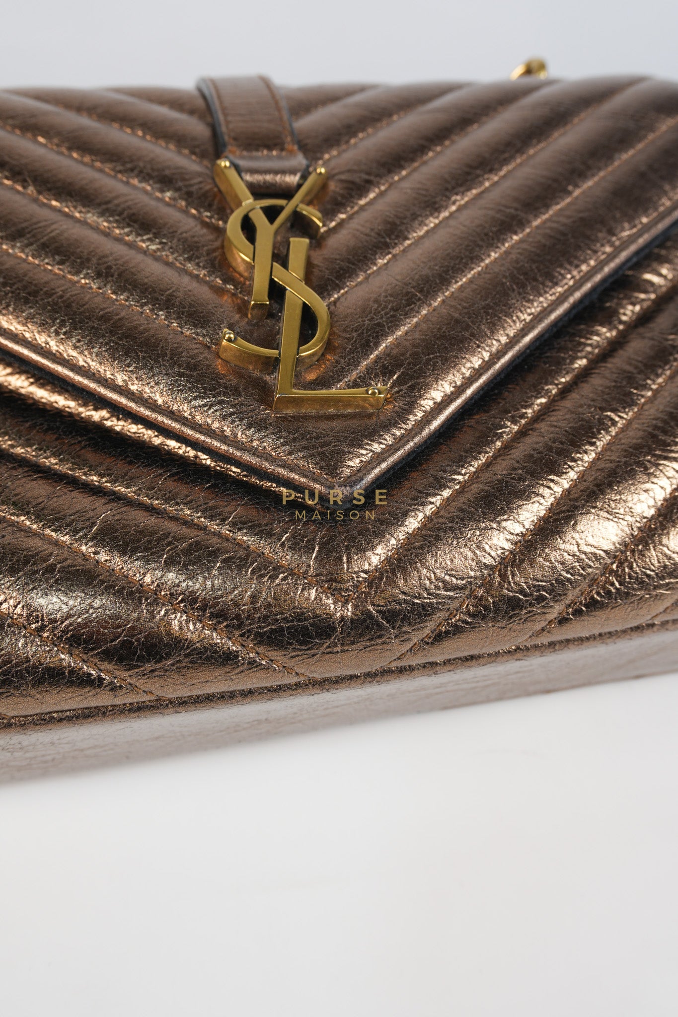 College Metallic Calfskin Matelasse Chevron Monogram Chain Bag | Purse Maison Luxury Bags Shop