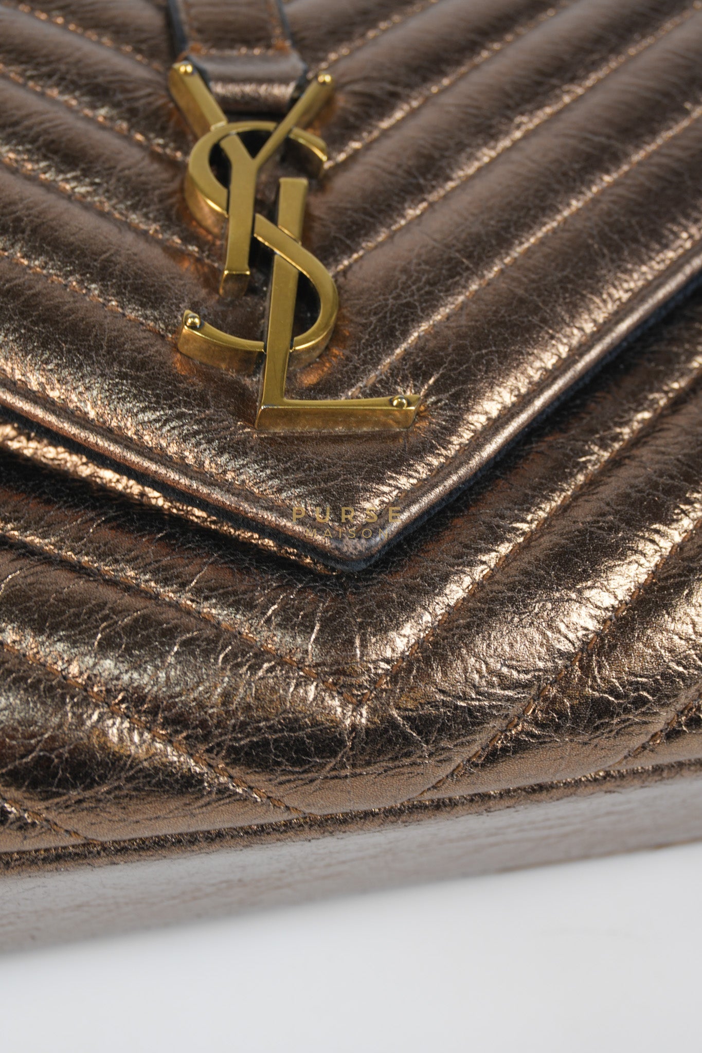 College Metallic Calfskin Matelasse Chevron Monogram Chain Bag | Purse Maison Luxury Bags Shop