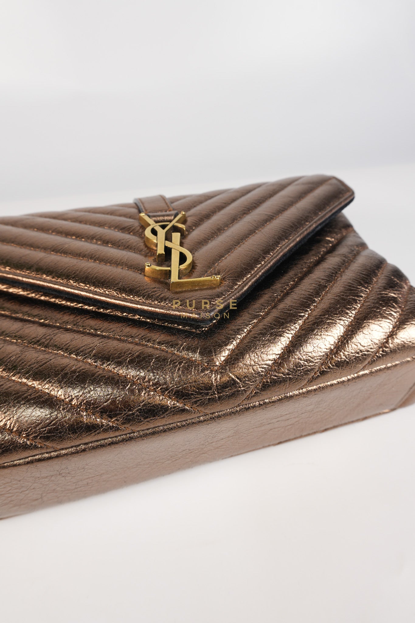College Metallic Calfskin Matelasse Chevron Monogram Chain Bag | Purse Maison Luxury Bags Shop