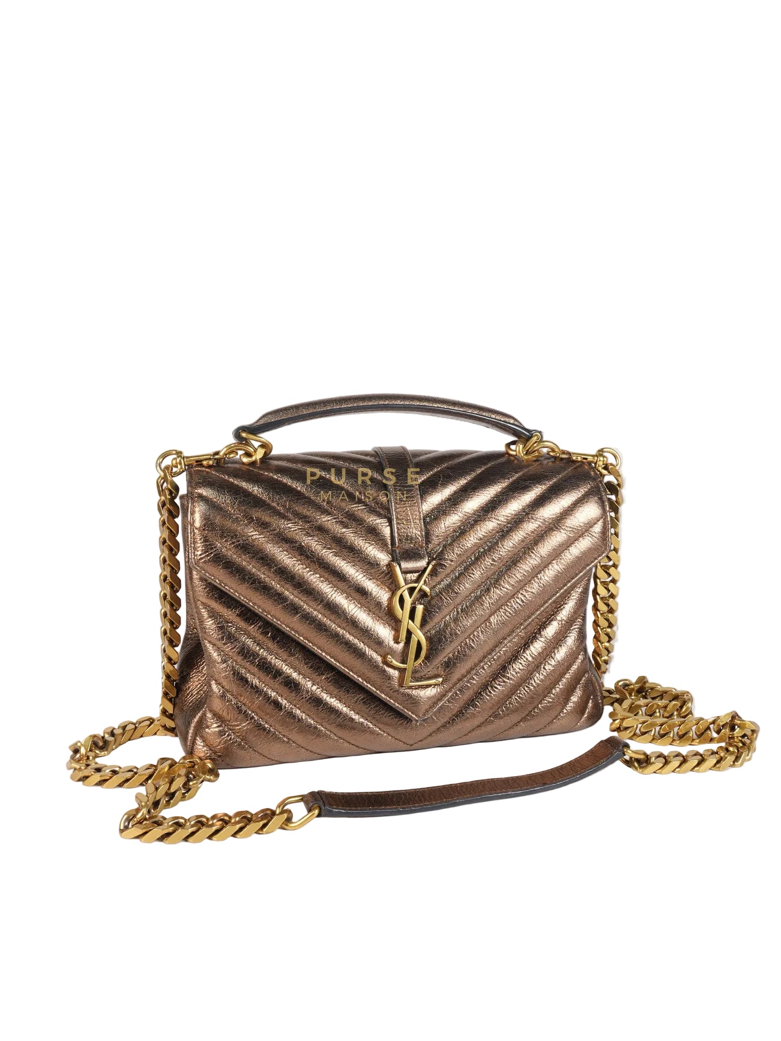 College Metallic Calfskin Matelasse Chevron Monogram Chain Bag | Purse Maison Luxury Bags Shop