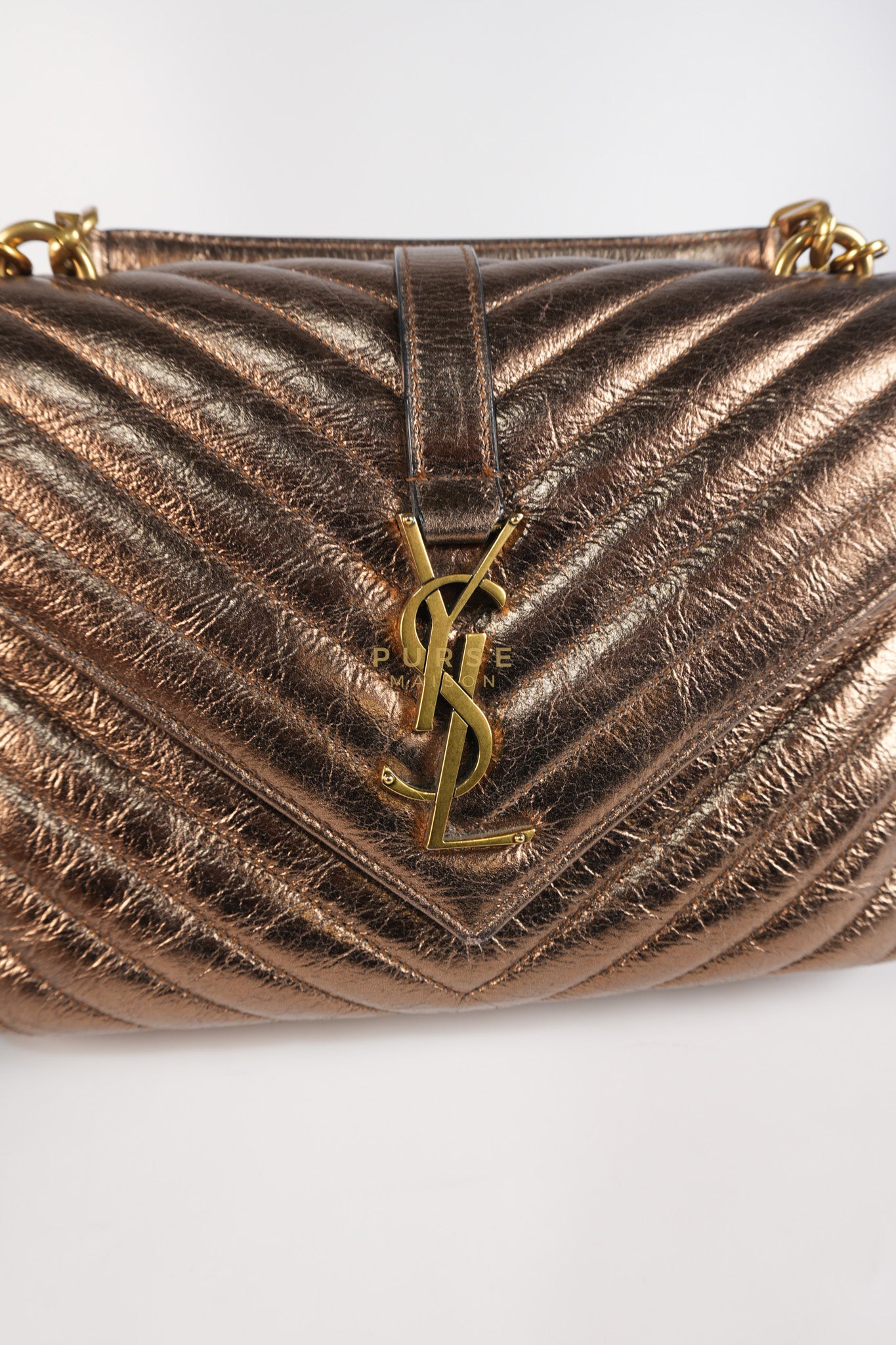 College Metallic Calfskin Matelasse Chevron Monogram Chain Bag | Purse Maison Luxury Bags Shop