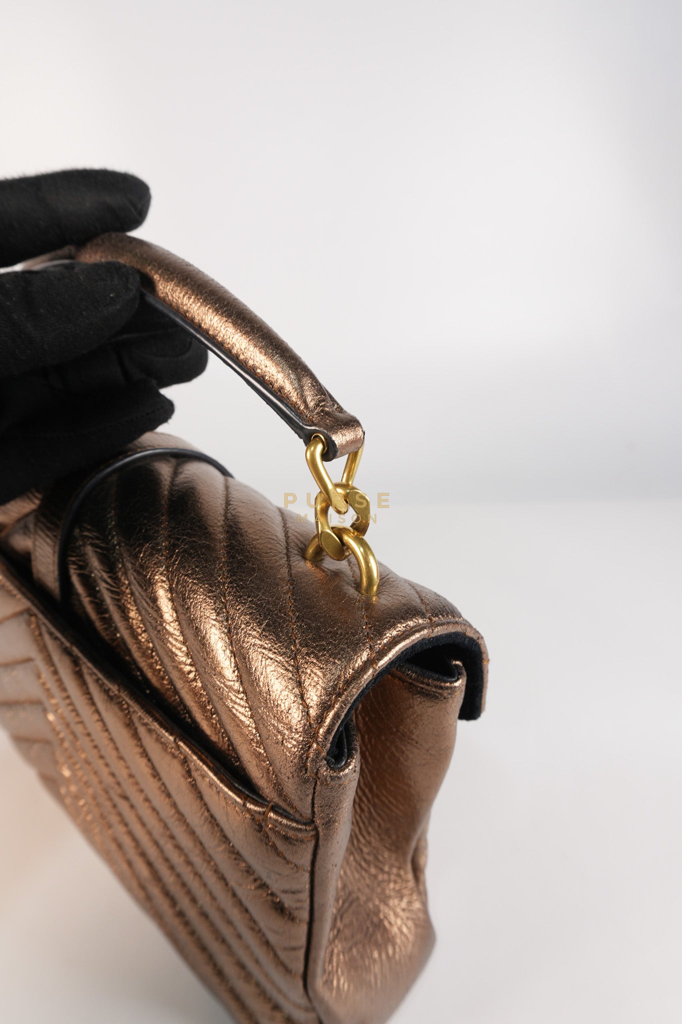 College Metallic Calfskin Matelasse Chevron Monogram Chain Bag | Purse Maison Luxury Bags Shop