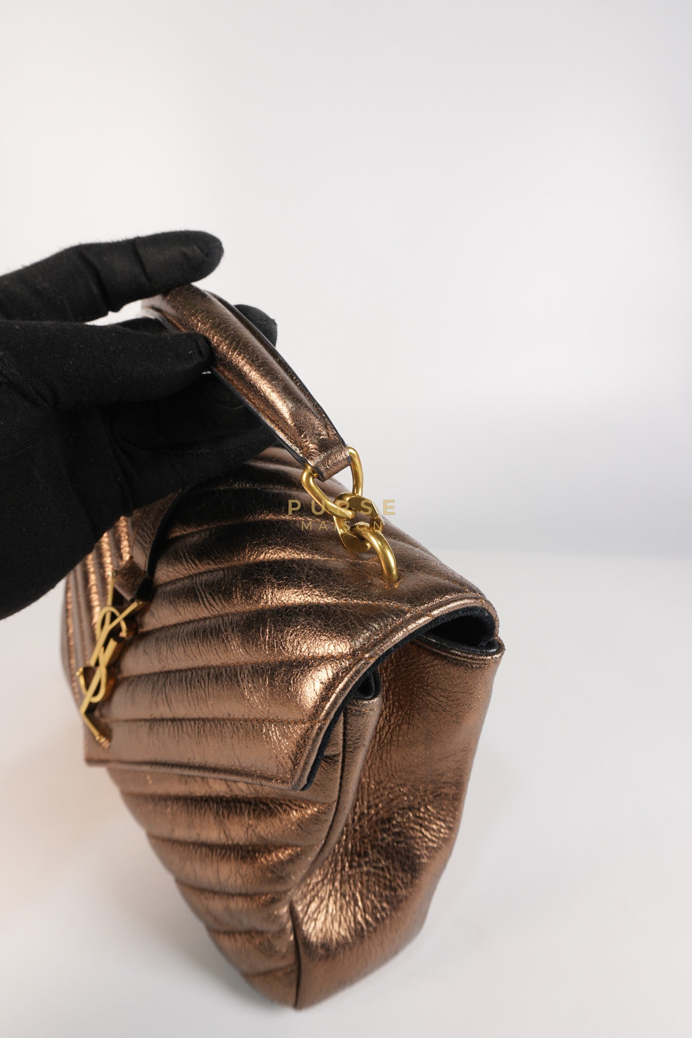 College Metallic Calfskin Matelasse Chevron Monogram Chain Bag | Purse Maison Luxury Bags Shop