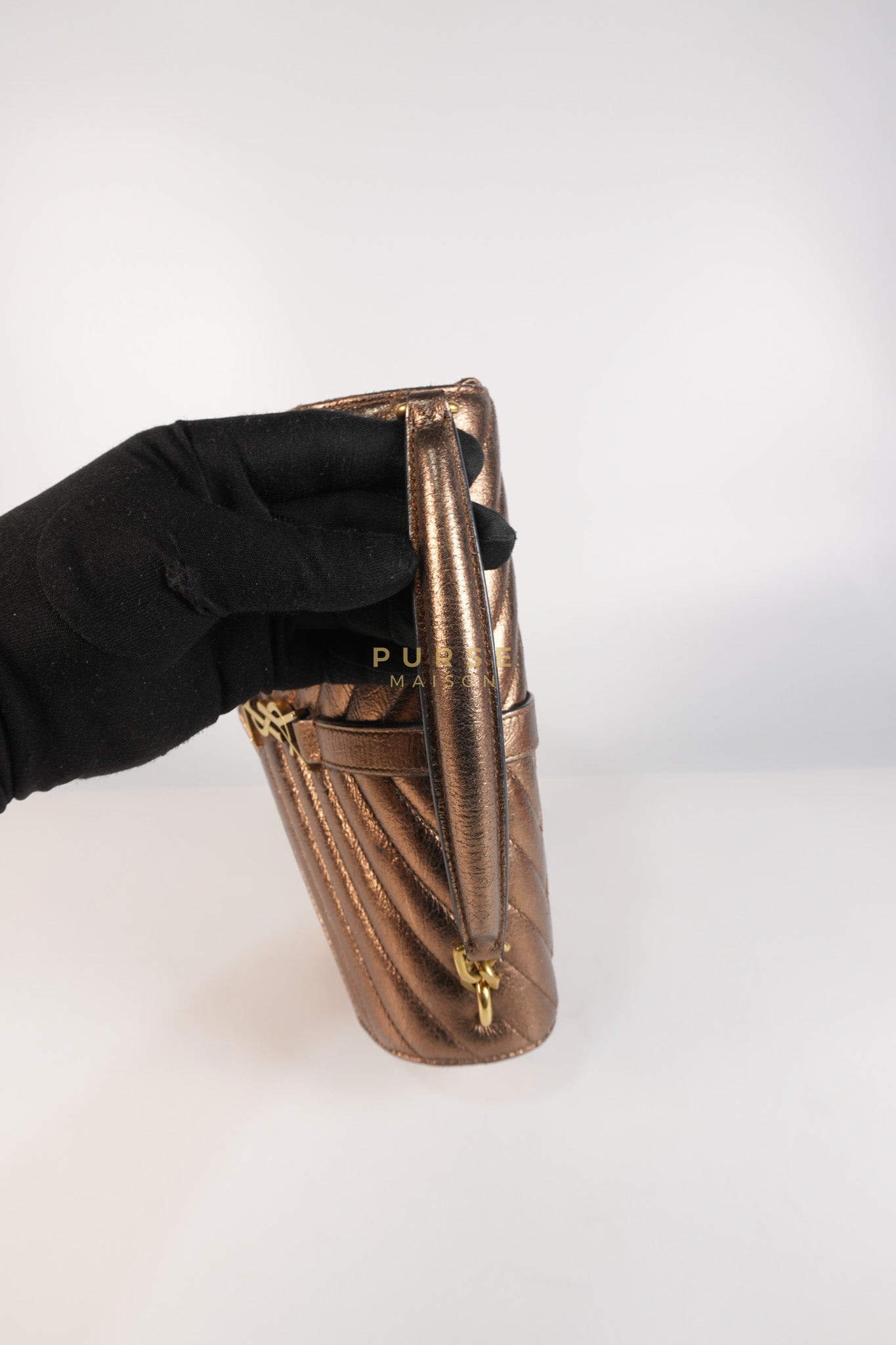 College Metallic Calfskin Matelasse Chevron Monogram Chain Bag | Purse Maison Luxury Bags Shop