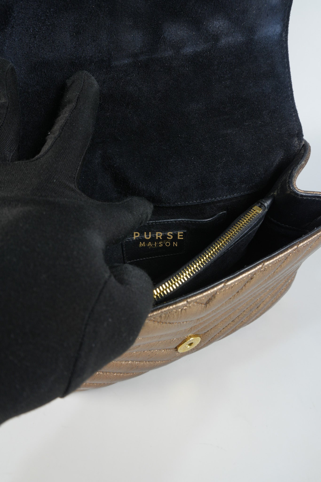 College Metallic Calfskin Matelasse Chevron Monogram Chain Bag | Purse Maison Luxury Bags Shop