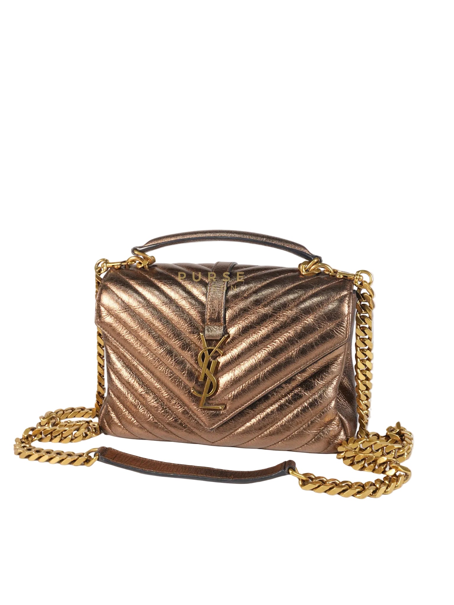 College Metallic Calfskin Matelasse Chevron Monogram Chain Bag | Purse Maison Luxury Bags Shop