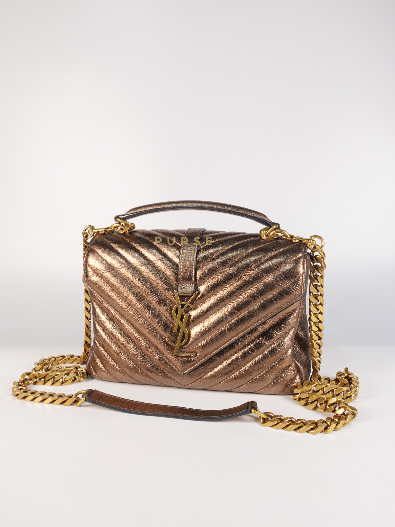 College Metallic Calfskin Matelasse Chevron Monogram Chain Bag | Purse Maison Luxury Bags Shop