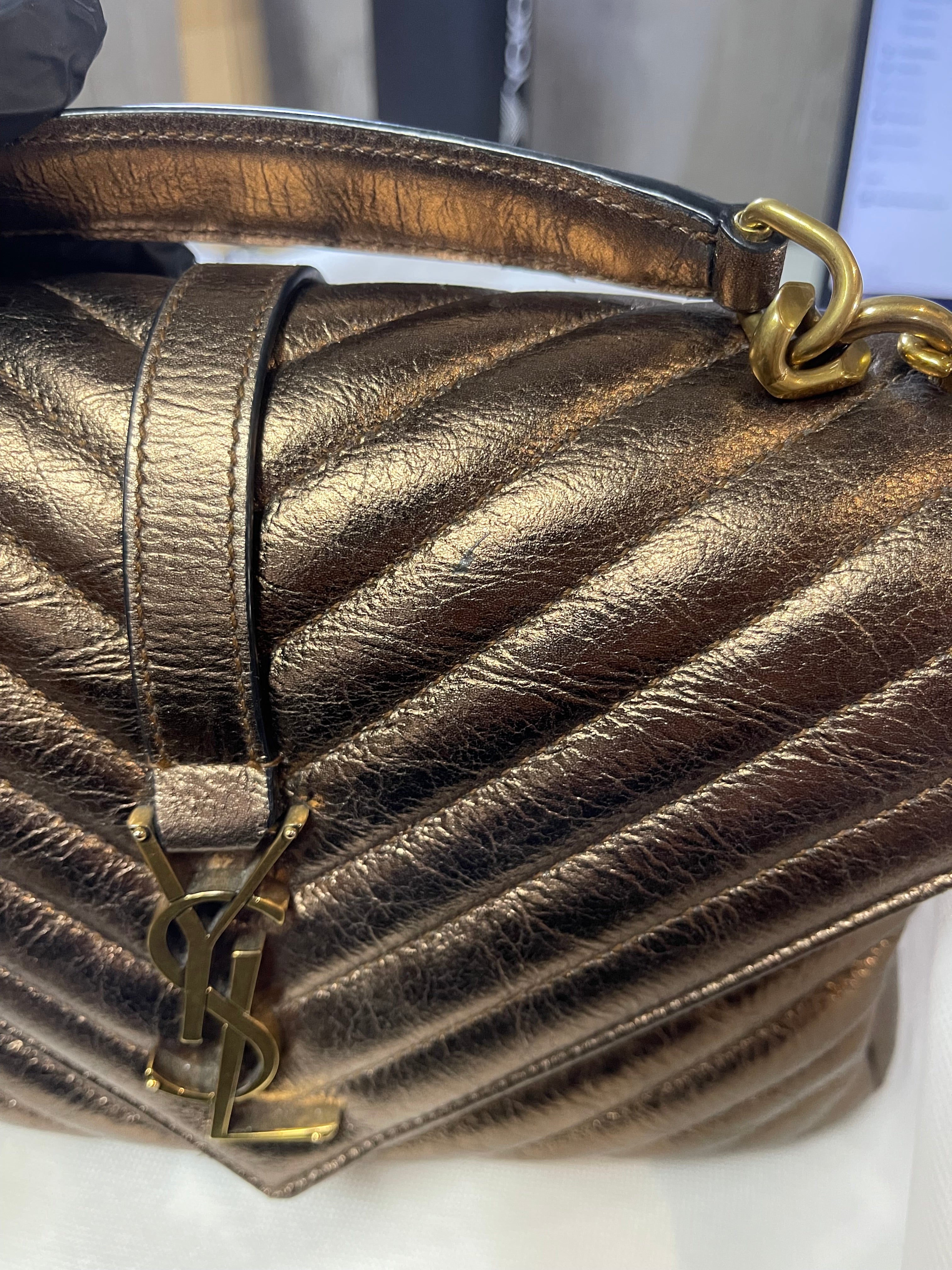 College Metallic Calfskin Matelasse Chevron Monogram Chain Bag | Purse Maison Luxury Bags Shop