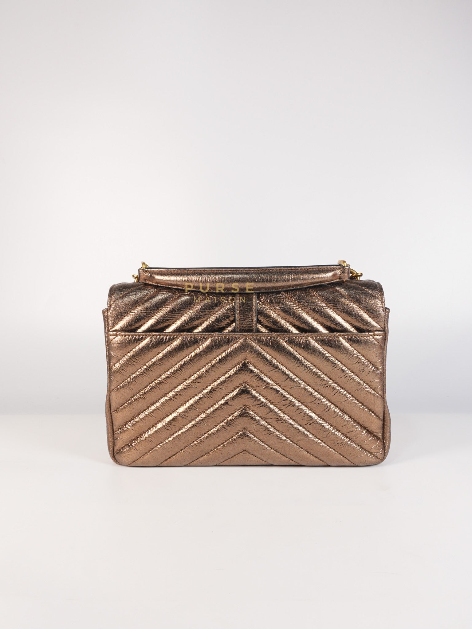 College Metallic Calfskin Matelasse Chevron Monogram Chain Bag | Purse Maison Luxury Bags Shop
