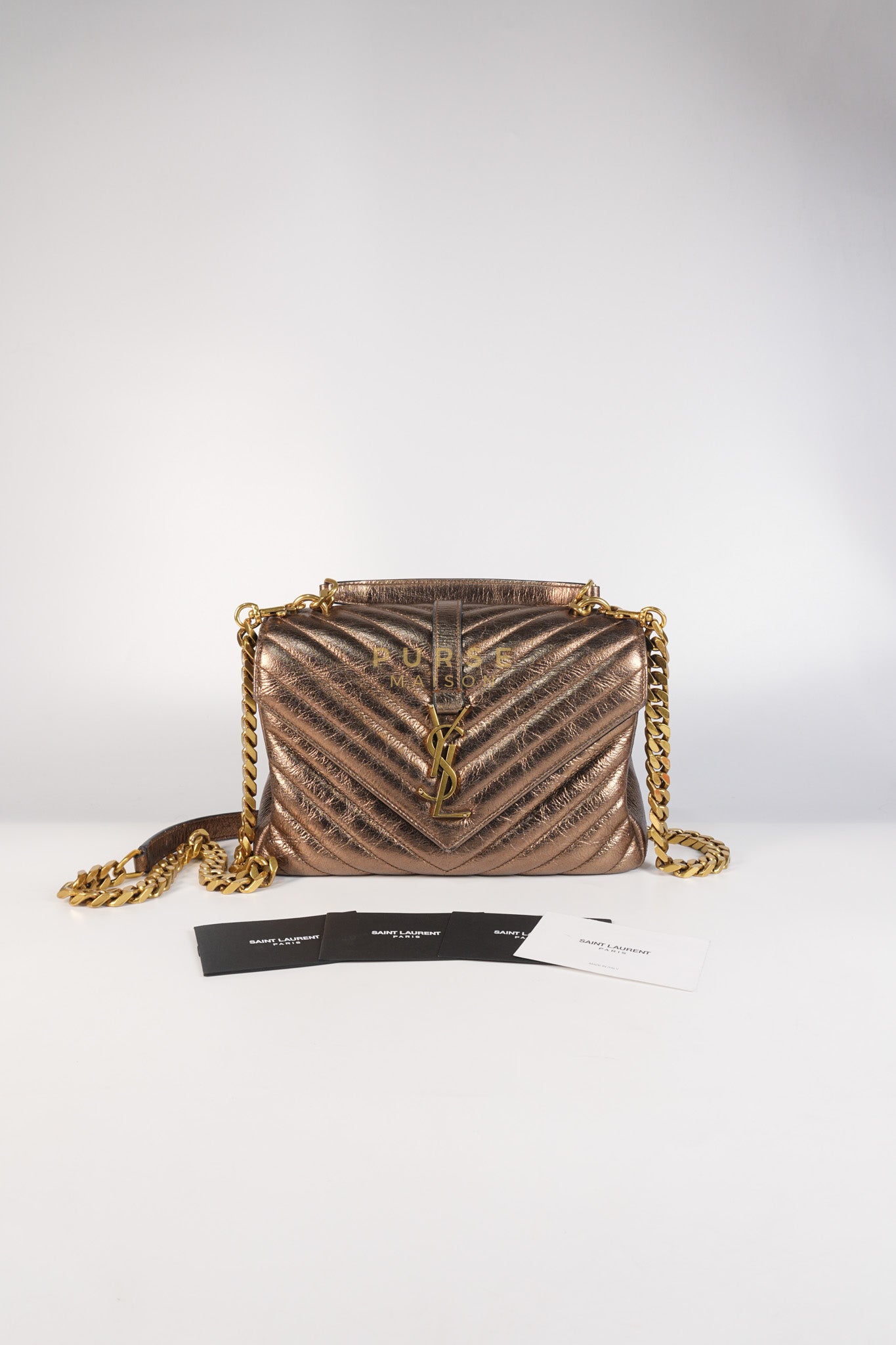College Metallic Calfskin Matelasse Chevron Monogram Chain Bag | Purse Maison Luxury Bags Shop