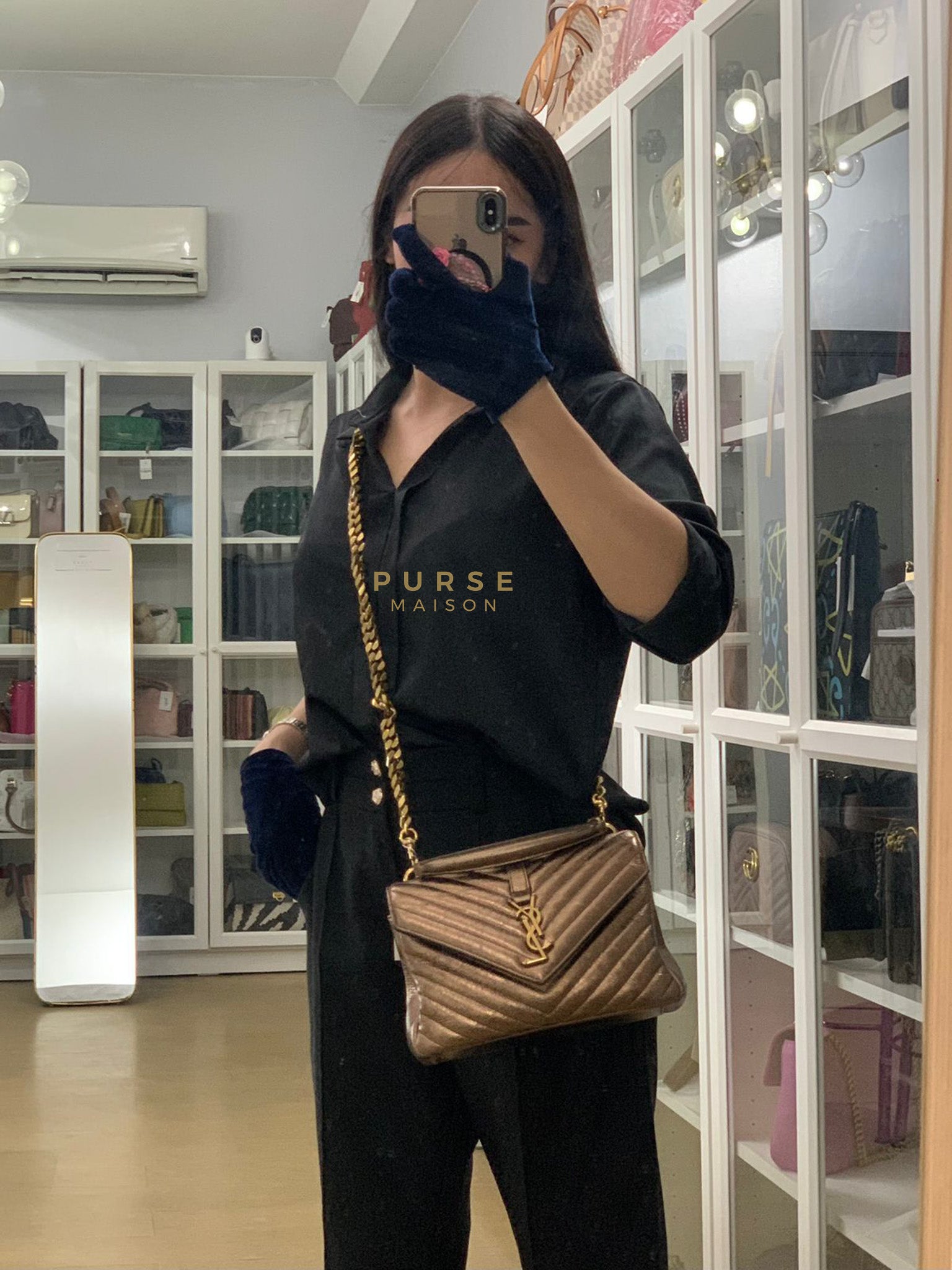 College Metallic Calfskin Matelasse Chevron Monogram Chain Bag | Purse Maison Luxury Bags Shop