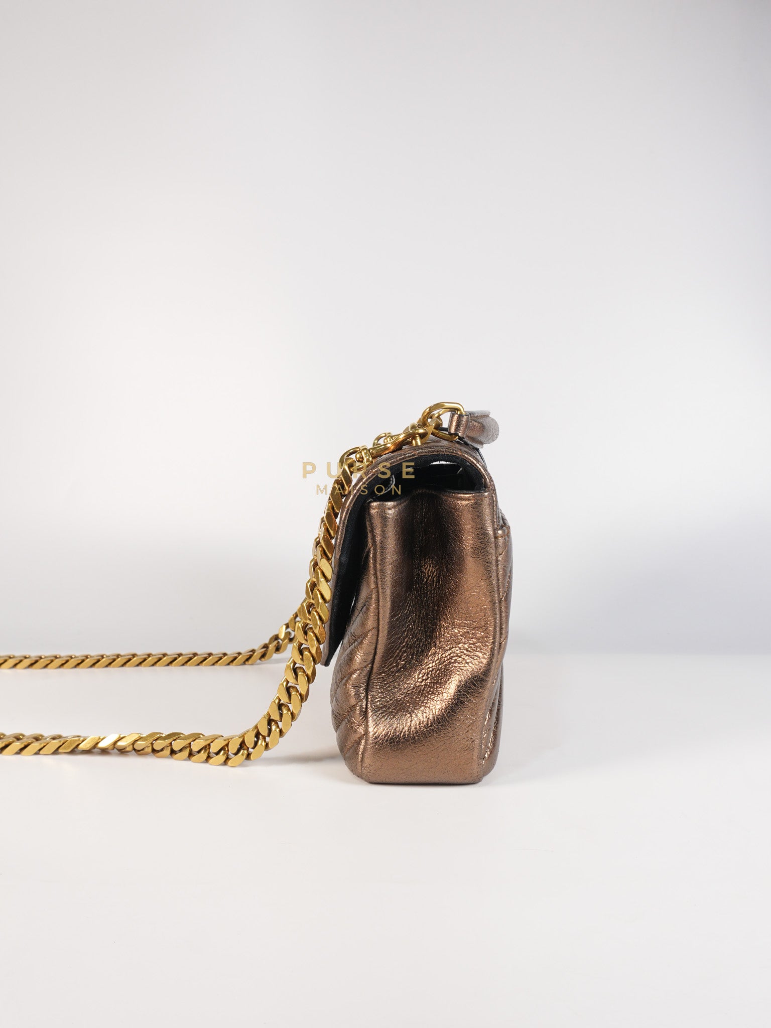 College Metallic Calfskin Matelasse Chevron Monogram Chain Bag | Purse Maison Luxury Bags Shop