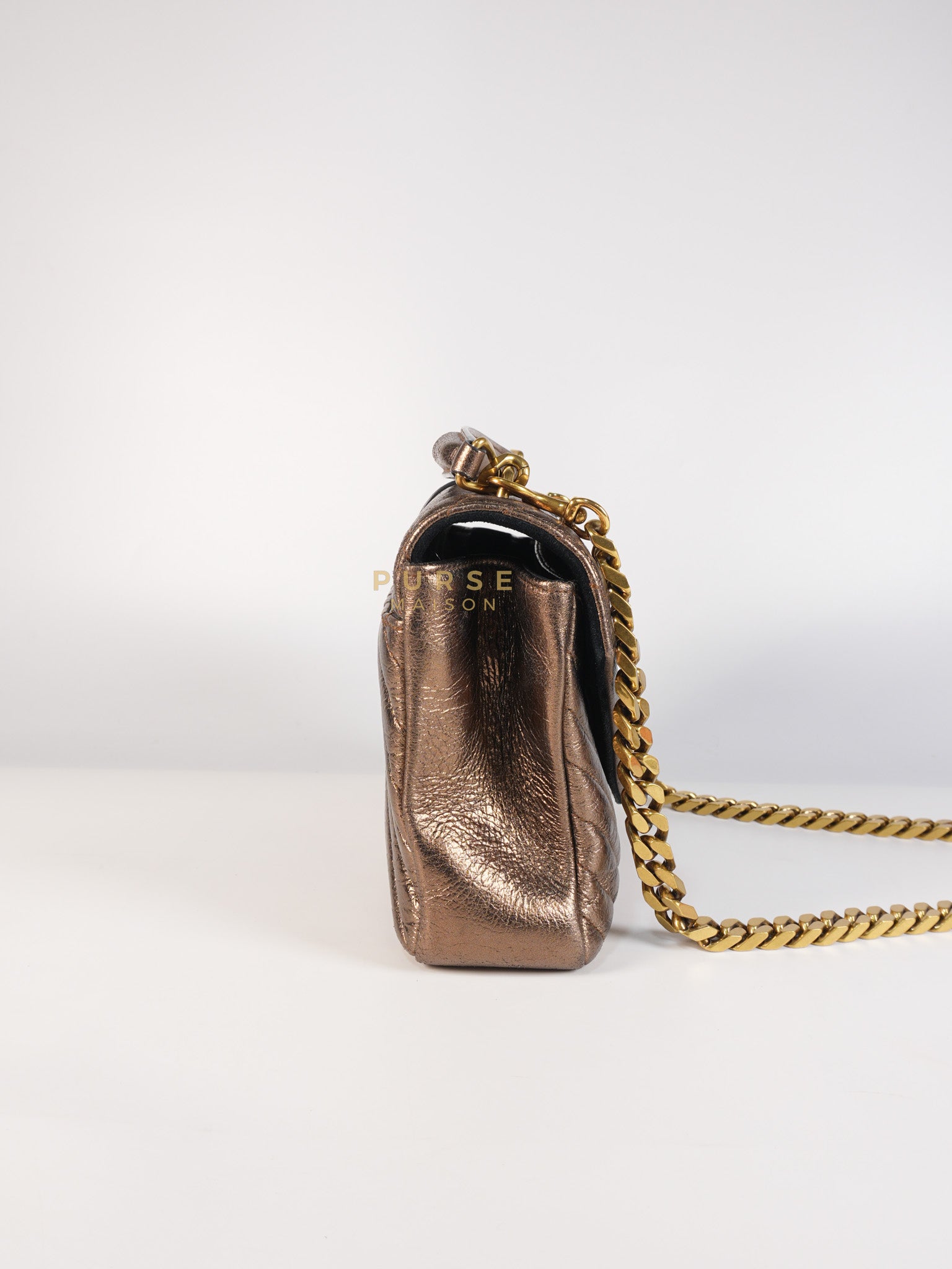 College Metallic Calfskin Matelasse Chevron Monogram Chain Bag | Purse Maison Luxury Bags Shop