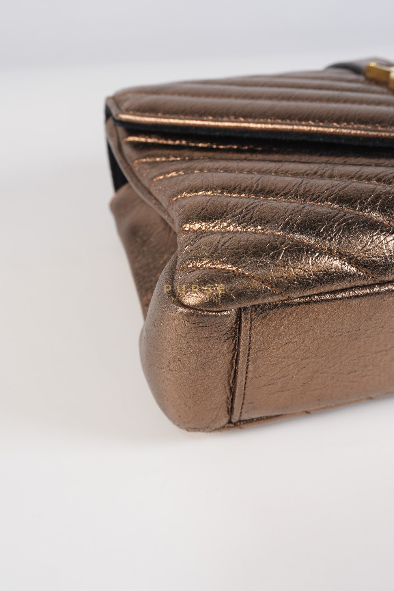 College Metallic Calfskin Matelasse Chevron Monogram Chain Bag | Purse Maison Luxury Bags Shop