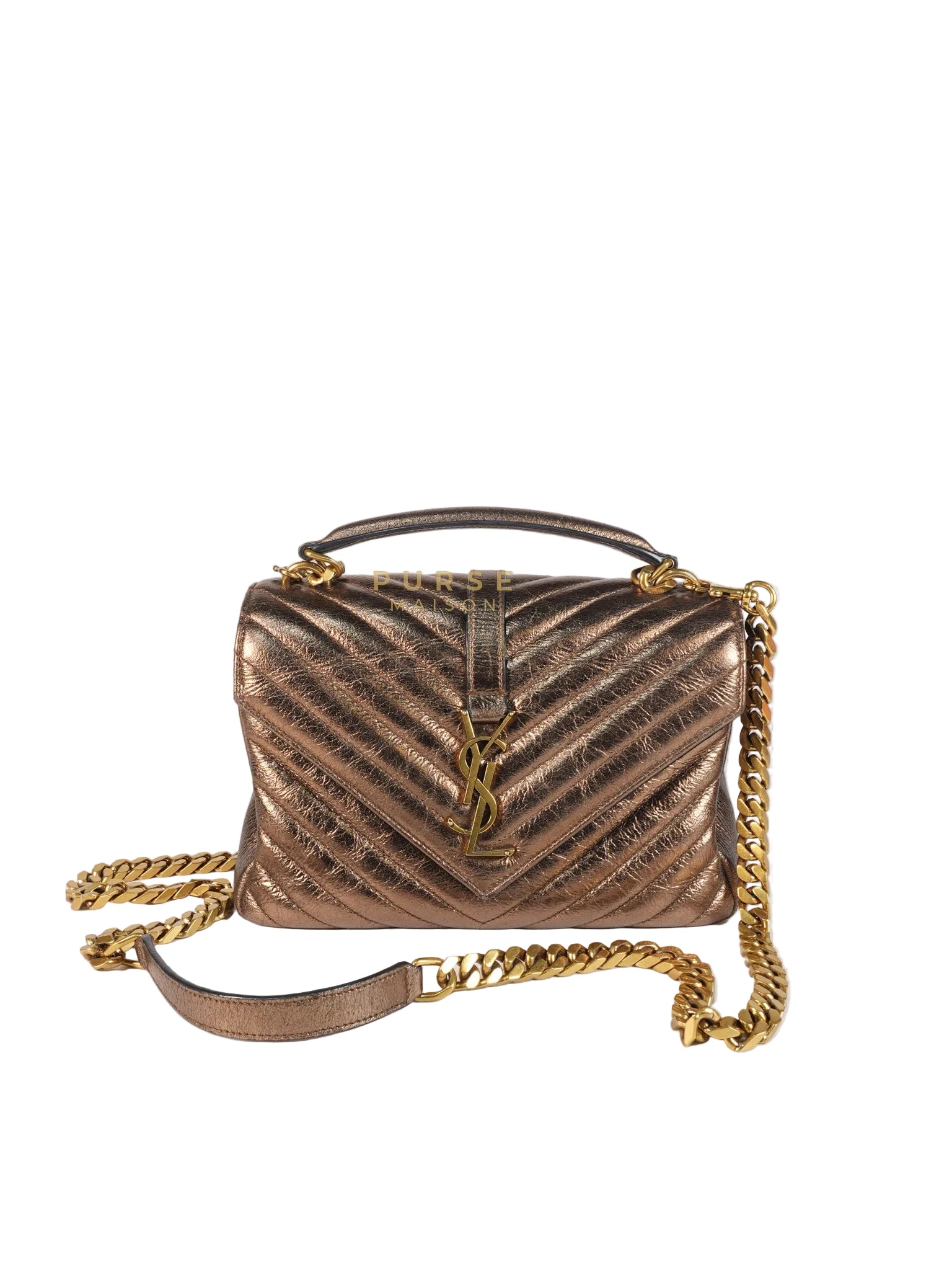 College Metallic Calfskin Matelasse Chevron Monogram Chain Bag | Purse Maison Luxury Bags Shop