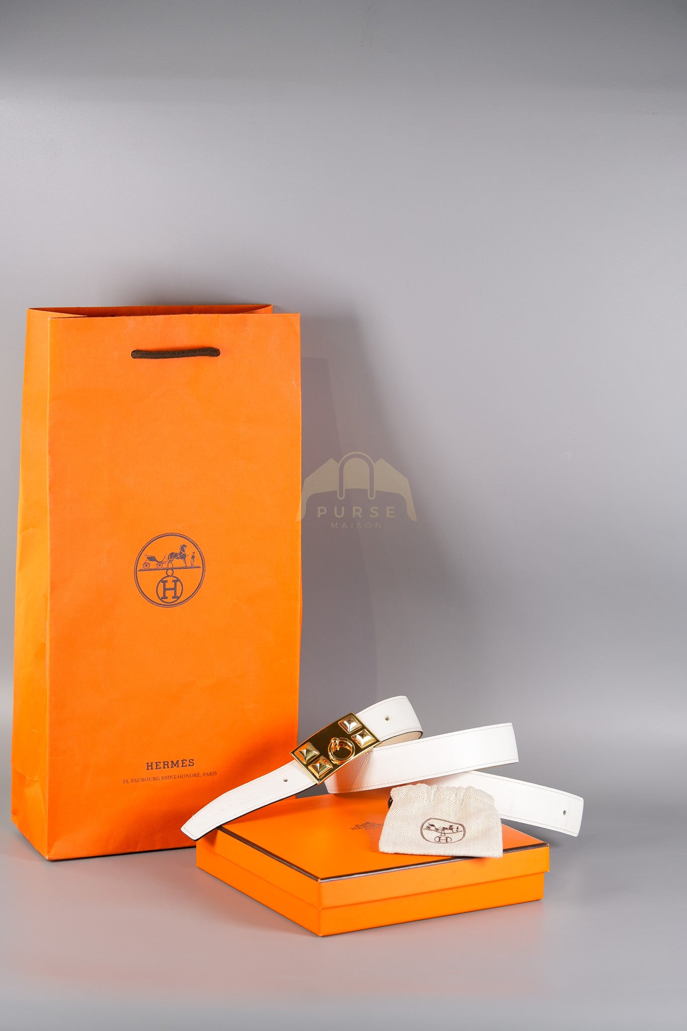 Collier de Chien CDC Belt Two-tone Epsom/Swift Gold Hardware Stamp Square R (2014) Size 80 | Purse Maison Luxury Bags Shop