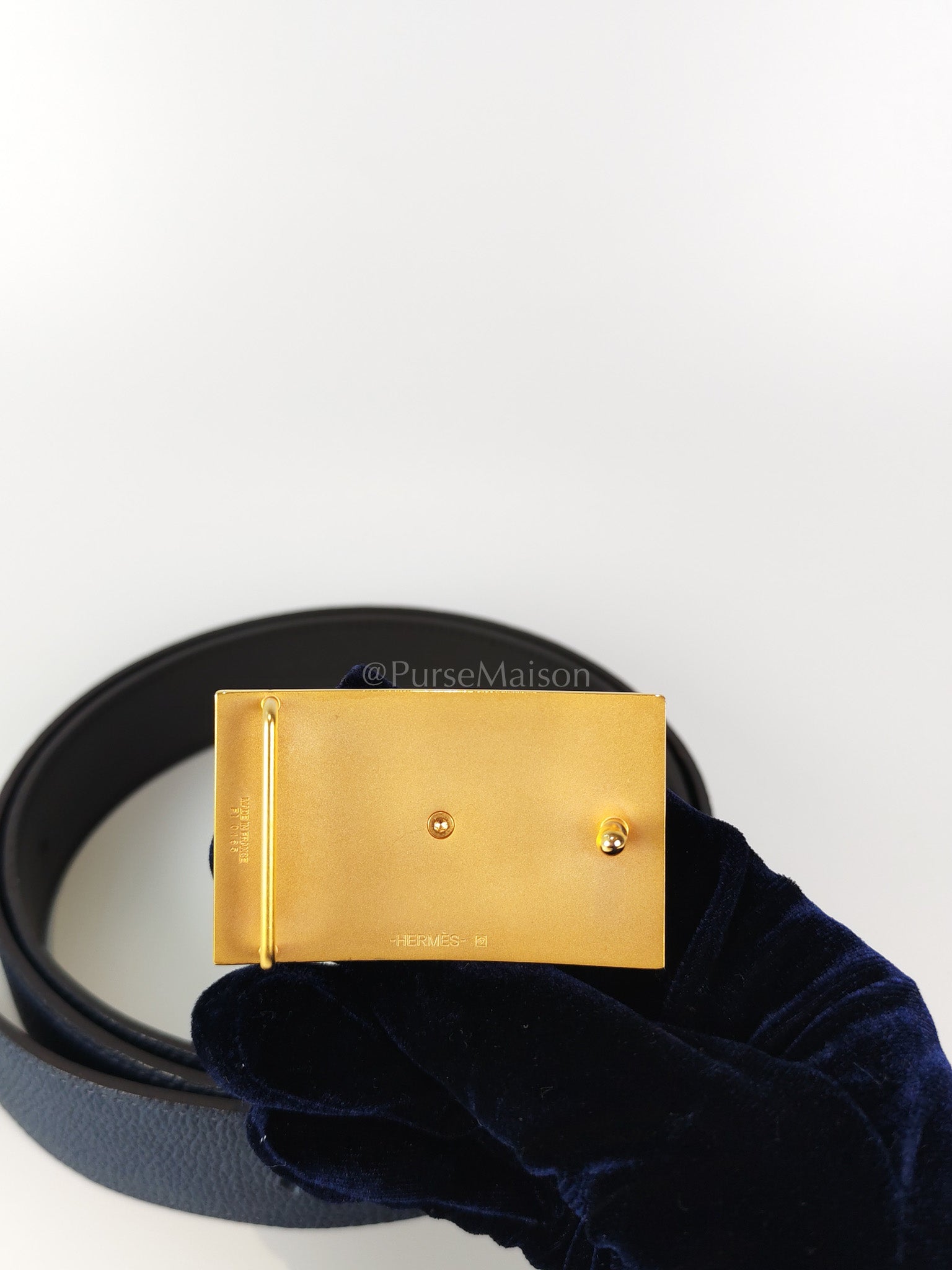 Collier de Chien (CDG) Belt In Bleu Saphir/ Dark Brown and Gold Hardware Reversible Belt Size 90 Stamp T (2015) | Purse Maison Luxury Bags Shop