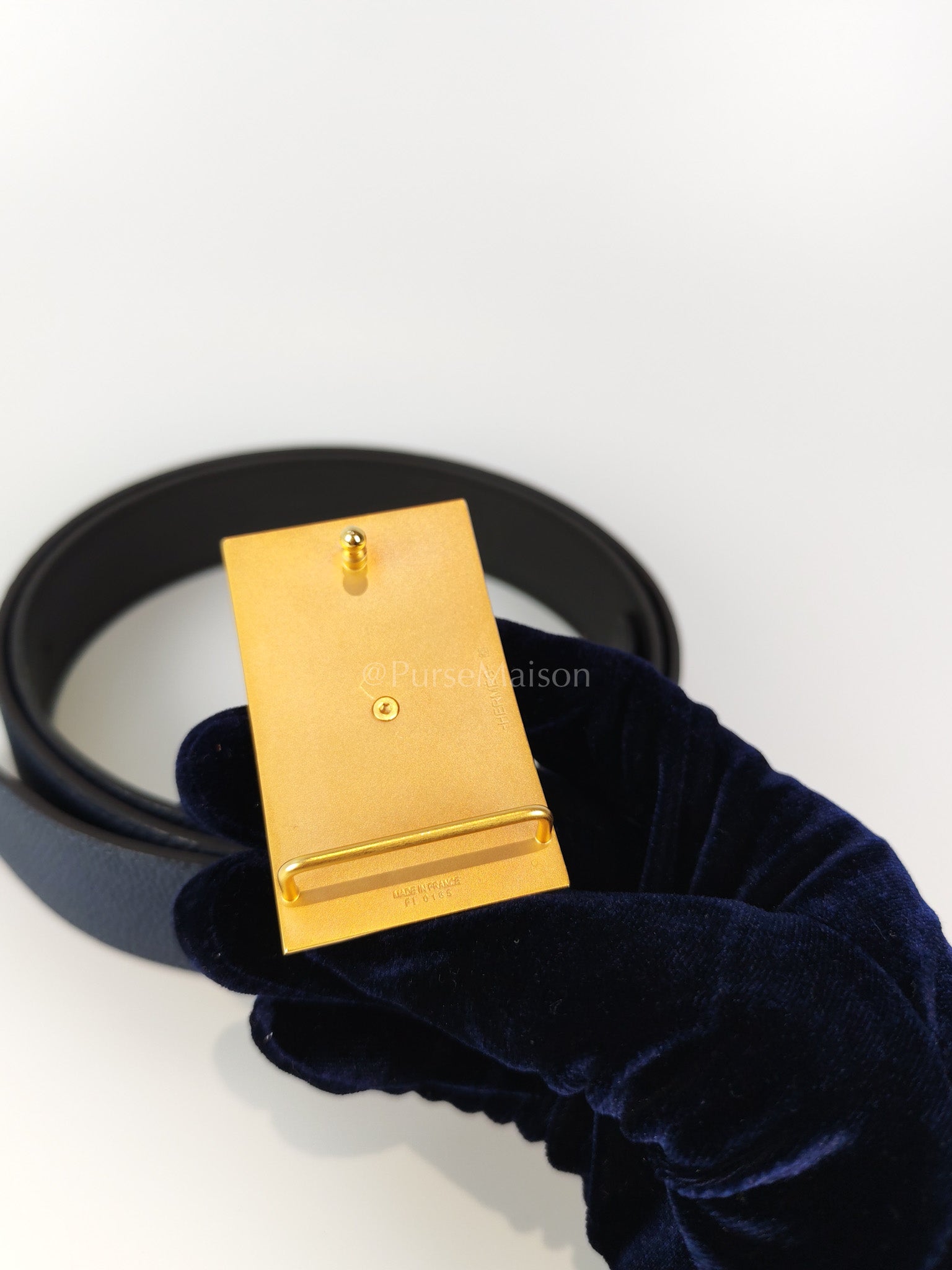 Collier de Chien (CDG) Belt In Bleu Saphir/ Dark Brown and Gold Hardware Reversible Belt Size 90 Stamp T (2015) | Purse Maison Luxury Bags Shop