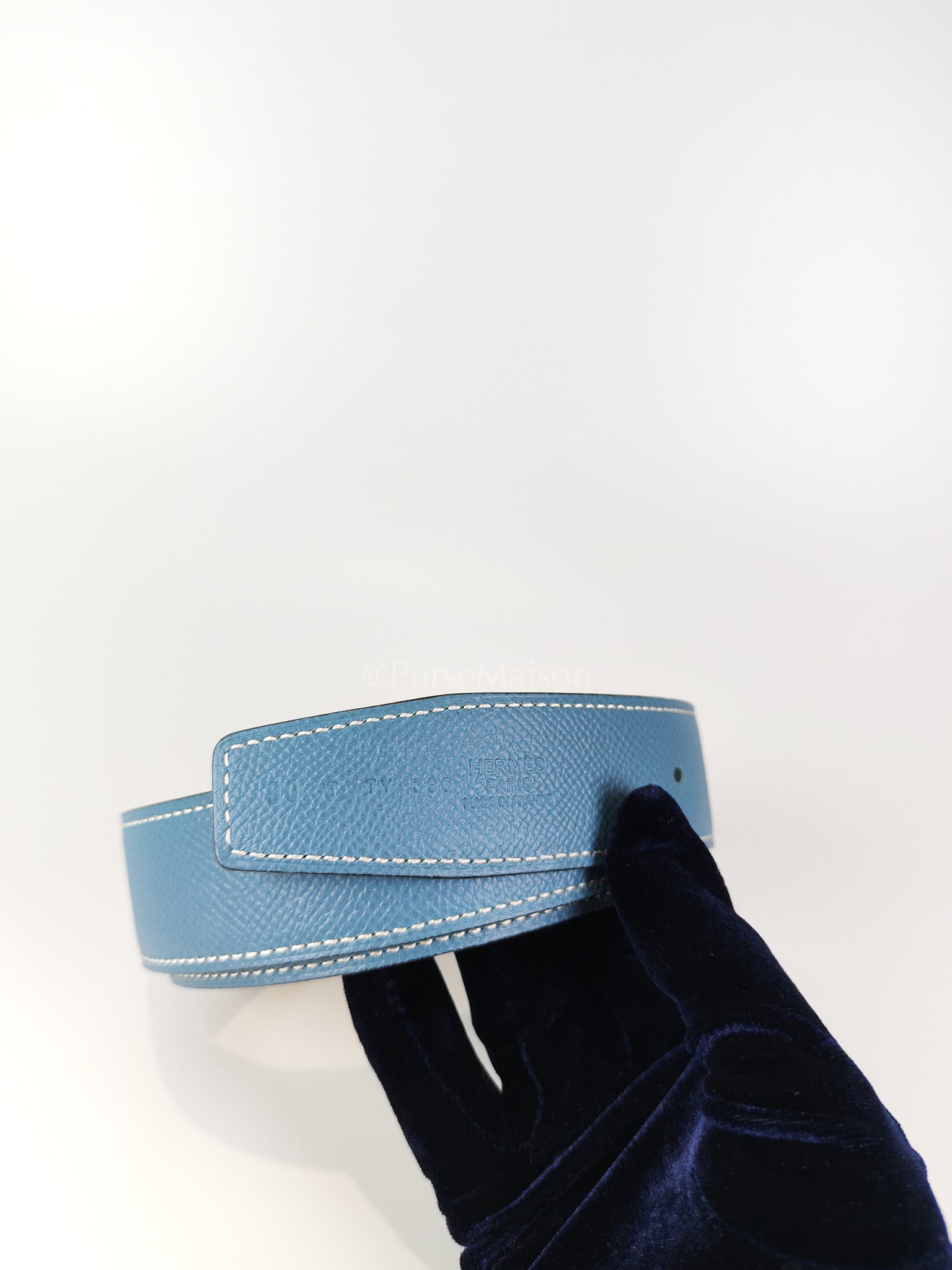 Collier de Chien (CDG) Belt In Blue Jean/Noir and Palladium Hardware Reversible Belt Size 90 Stamp T (2015) | Purse Maison Luxury Bags Shop