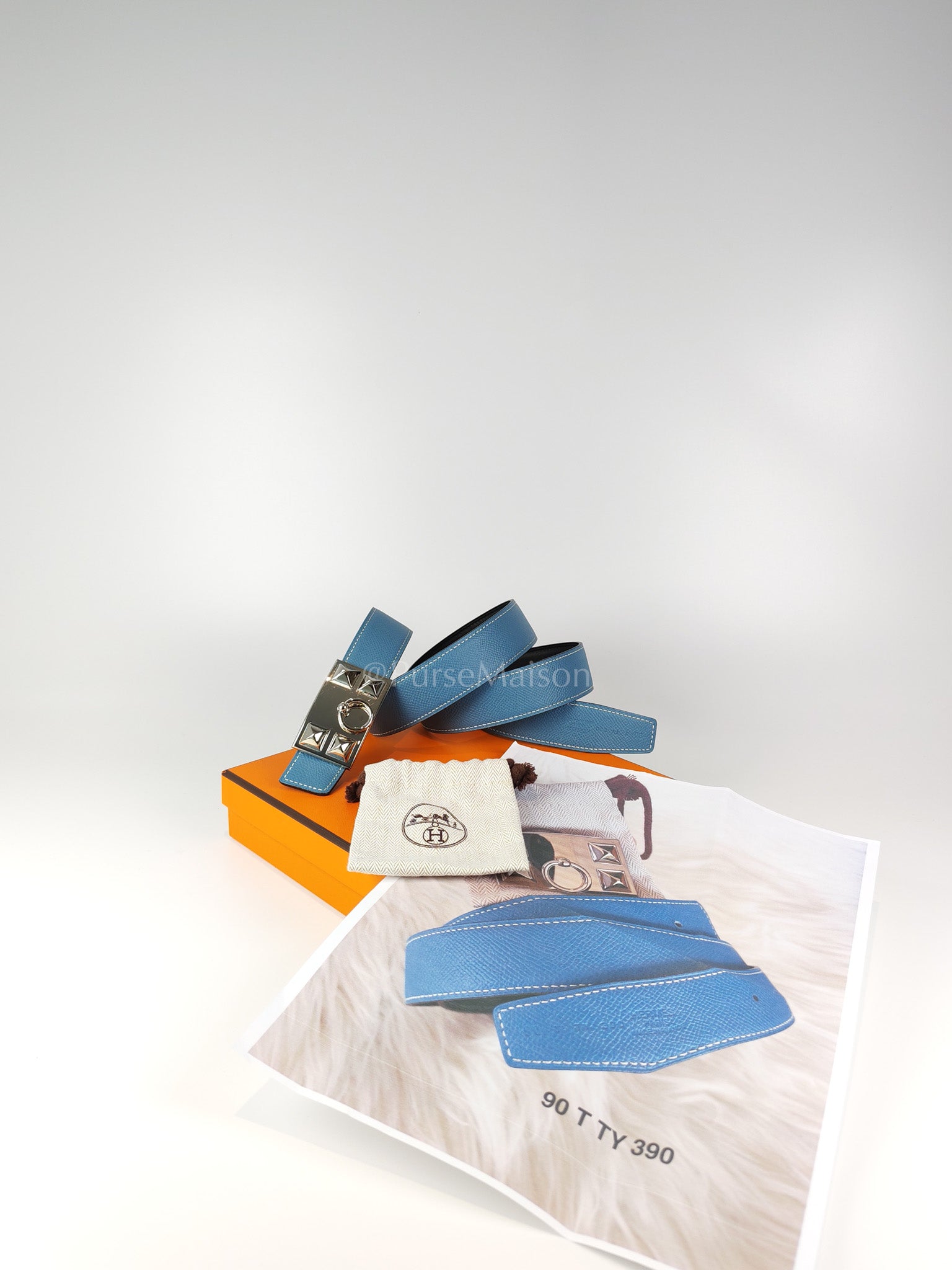 Collier de Chien (CDG) Belt In Blue Jean/Noir and Palladium Hardware Reversible Belt Size 90 Stamp T (2015) | Purse Maison Luxury Bags Shop