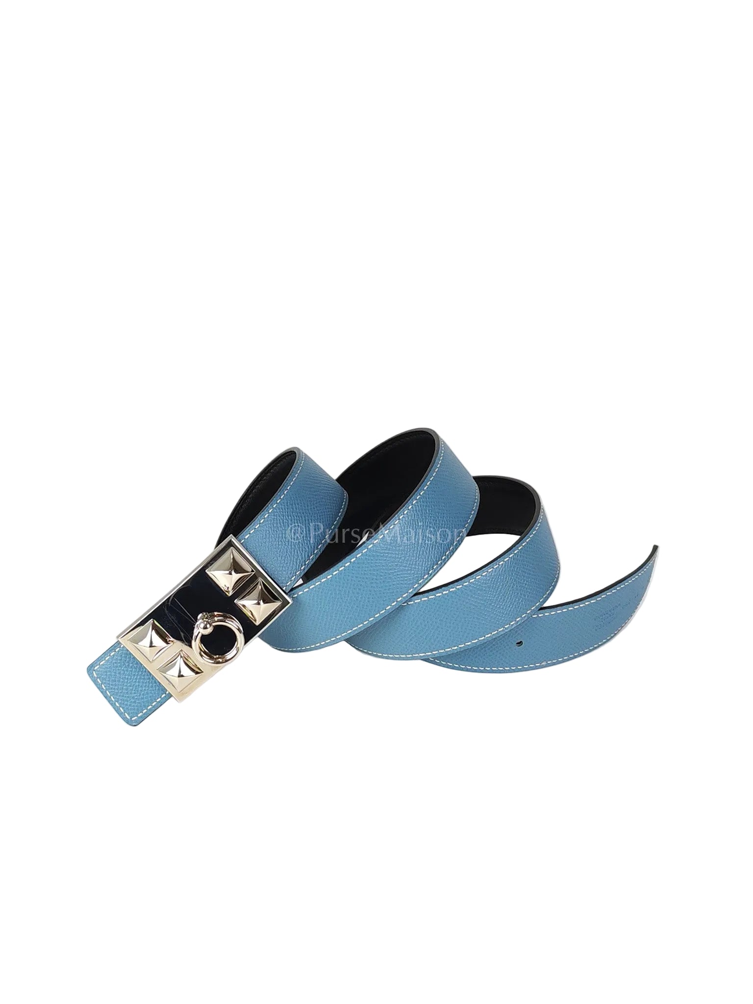 Collier de Chien (CDG) Belt In Blue Jean/Noir and Palladium Hardware Reversible Belt Size 90 Stamp T (2015) | Purse Maison Luxury Bags Shop