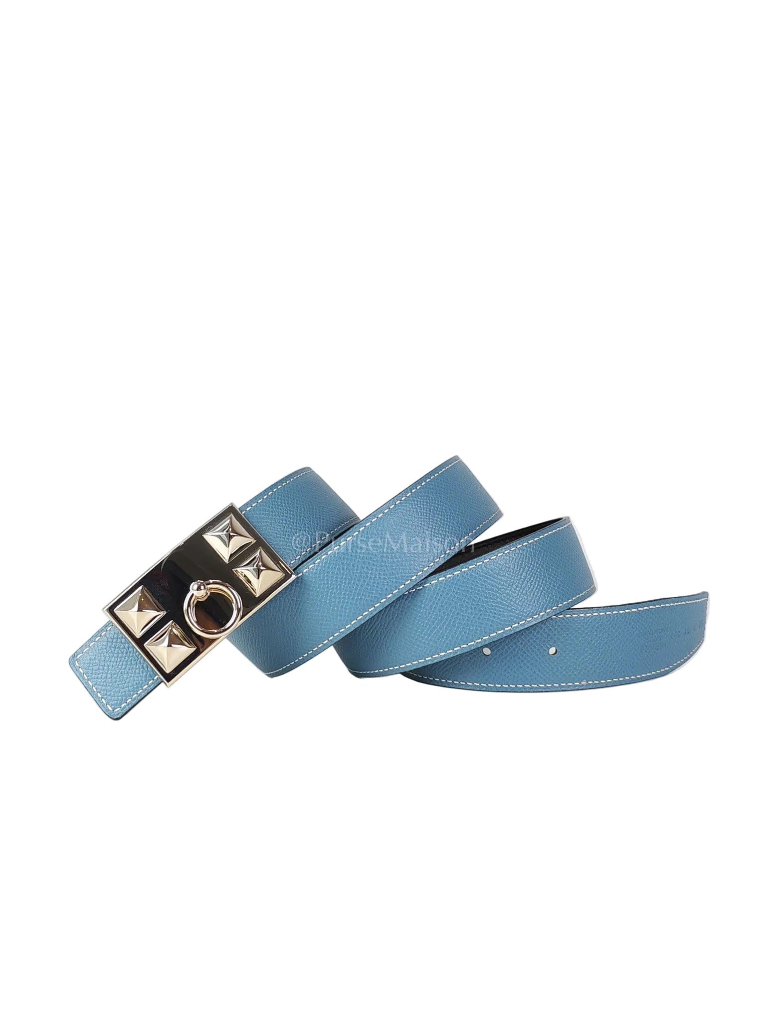 Collier de Chien (CDG) Belt In Blue Jean/Noir and Palladium Hardware Reversible Belt Size 90 Stamp T (2015) | Purse Maison Luxury Bags Shop